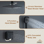 Celling Mount 12 Inch Rainfall Shower Head 3 Function Thermostatic Shower System  with 6 Body Jets