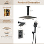 Celling Mount 12 Inch Rainfall Shower Head 3 Function Thermostatic Shower System  Wth Wall Mount 6 Inch Regular Shower Head