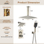 Celling Mount 12 Inch Rainfall Shower Head 3 Function Thermostatic Shower System  Wth Wall Mount 6 Inch Regular Shower Head