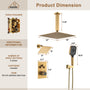 Celling Mount 12 Inch Rainfall Shower Head 3 Function Thermostatic Shower System  Wth Wall Mount 6 Inch Regular Shower Head