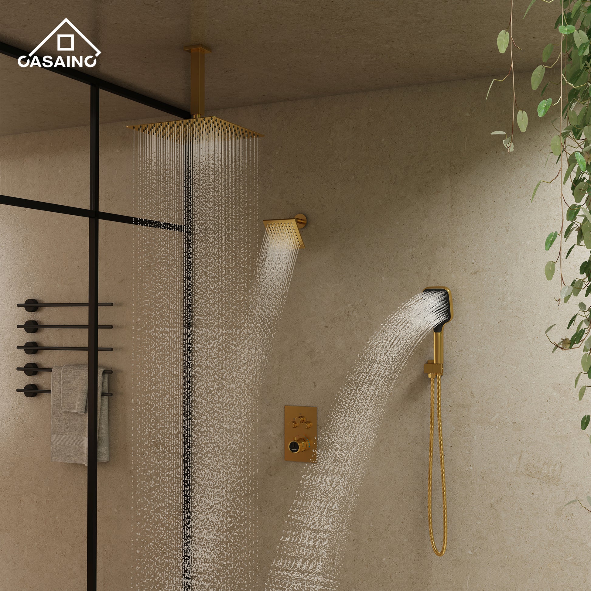 12" Ceiling Mount Rainfall Shower Head Thermostatic Shower System