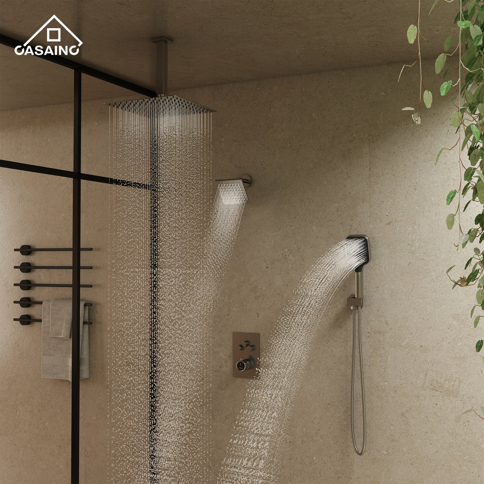 12" Ceiling Mount Rainfall Shower Head Thermostatic Shower System