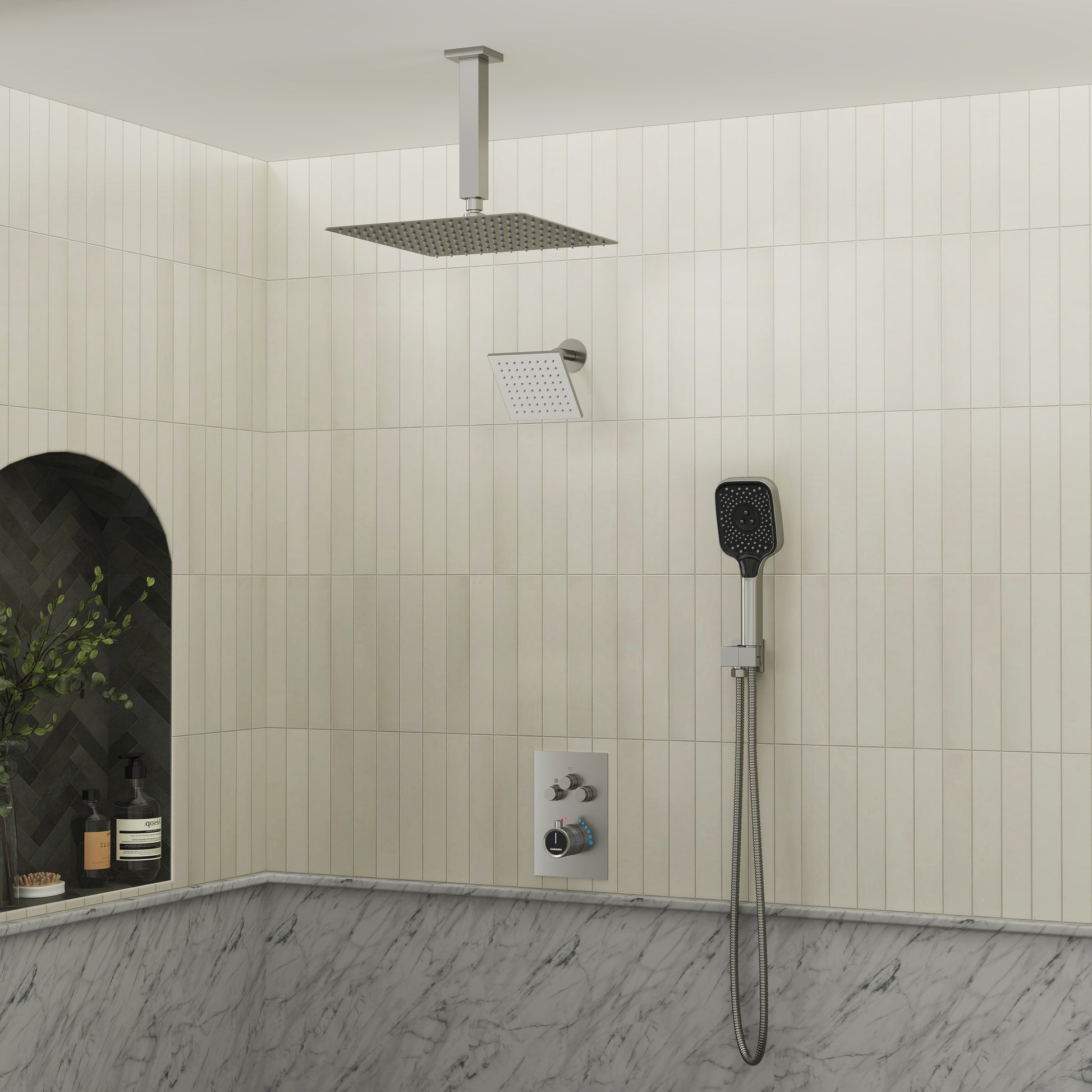 12" Ceiling Mount Rainfall Shower Head Thermostatic Shower System