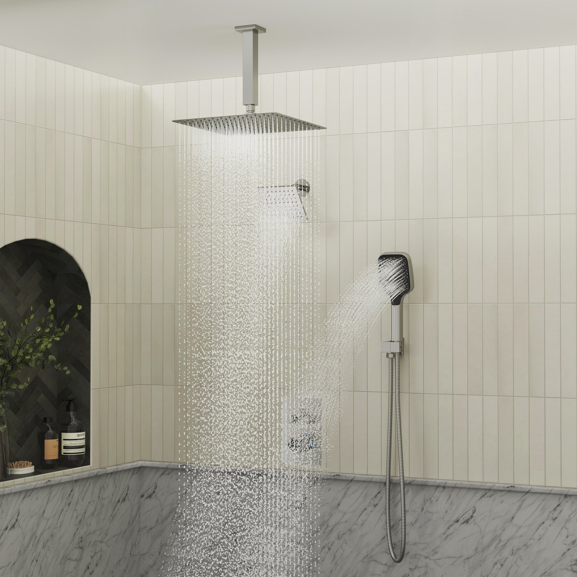 12" Ceiling Mount Rainfall Shower Head Thermostatic Shower System