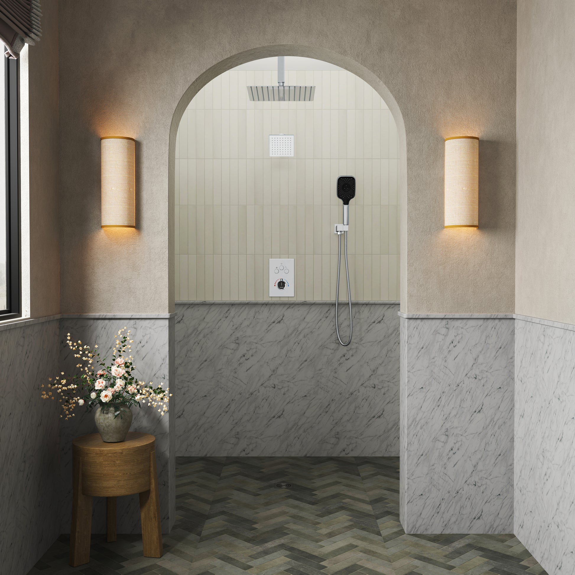 12" Ceiling Mount Rainfall Shower Head Thermostatic Shower System
