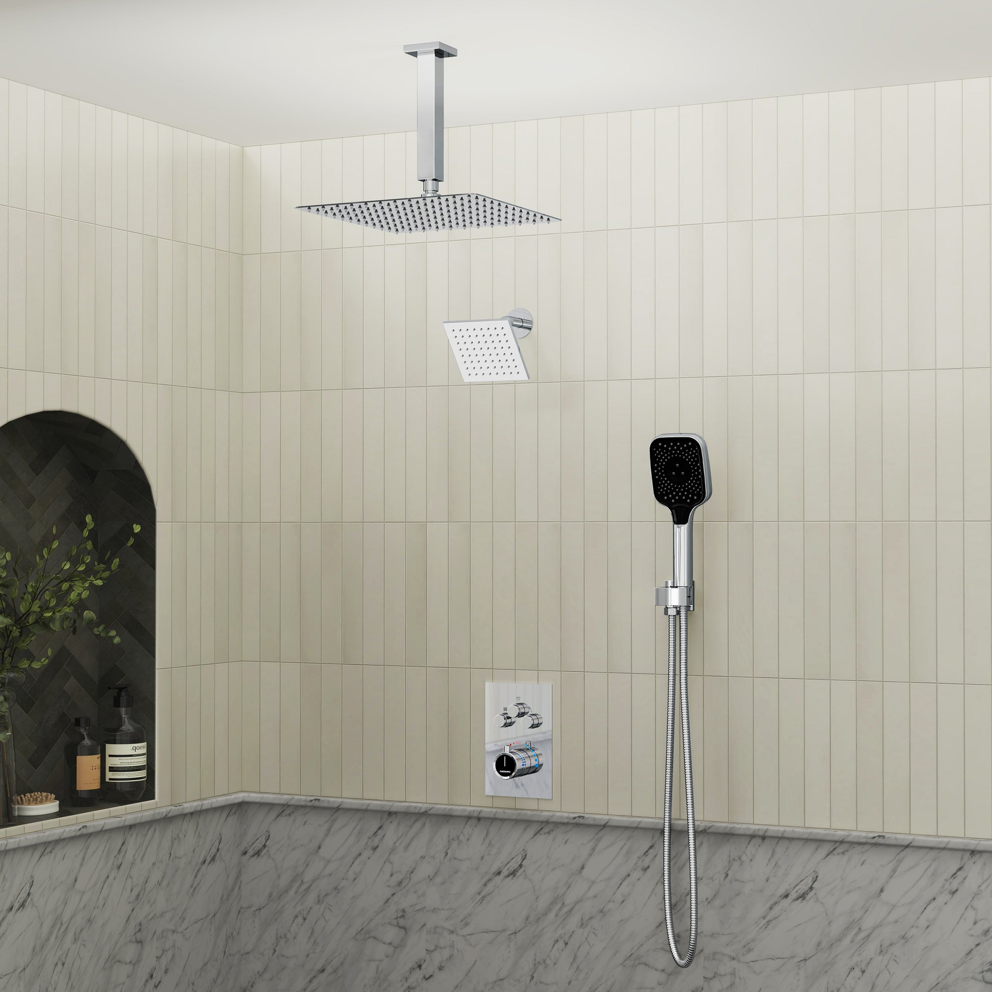 12" Ceiling Mount Rainfall Shower Head Thermostatic Shower System