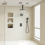 Celling Mount 12 Inch Rainfall Shower Head 3 Function Thermostatic Shower System  Wth Wall Mount 6 Inch Regular Shower Head