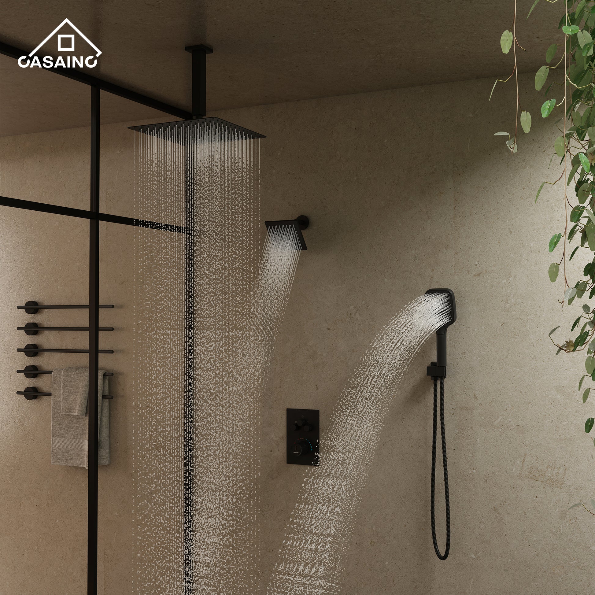 12" Ceiling Mount Rainfall Shower Head Thermostatic Shower System