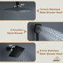 Celling Mount 12 Inch Rainfall Shower Head 3 Function Thermostatic Shower System  Wth Wall Mount 6 Inch Regular Shower Head