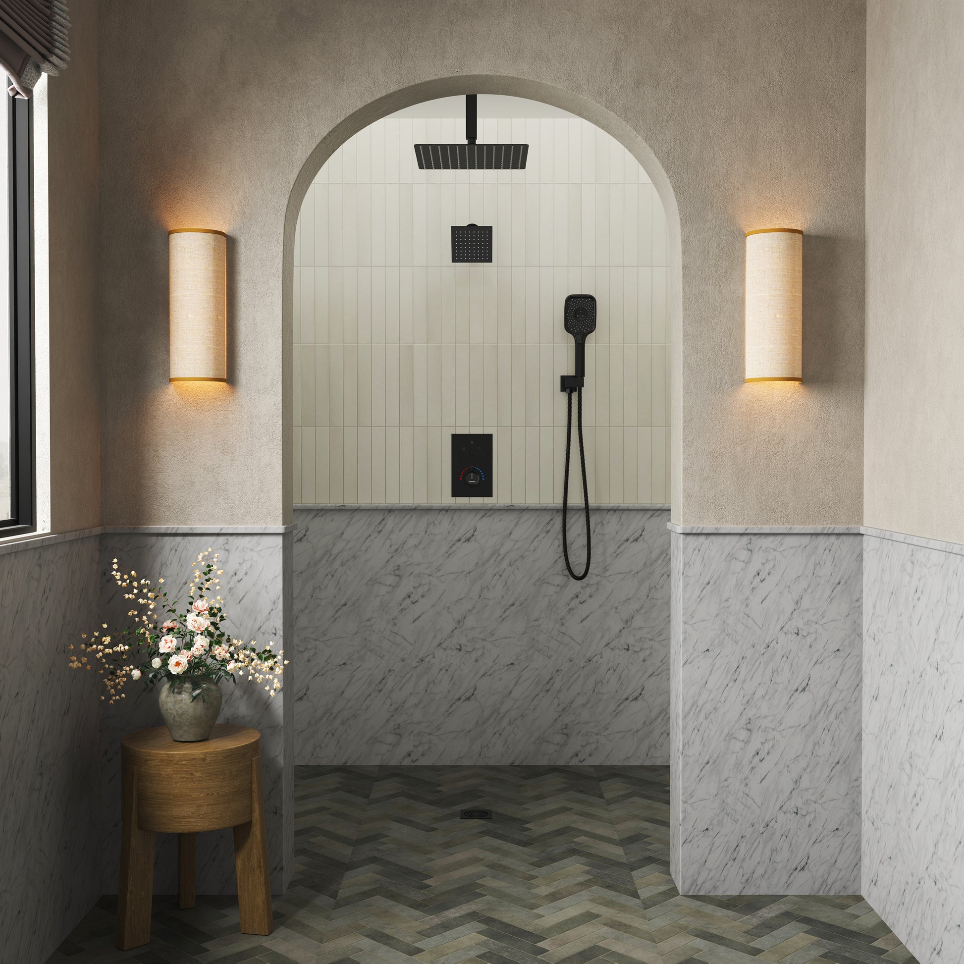 12" Ceiling Mount Rainfall Shower Head Thermostatic Shower System