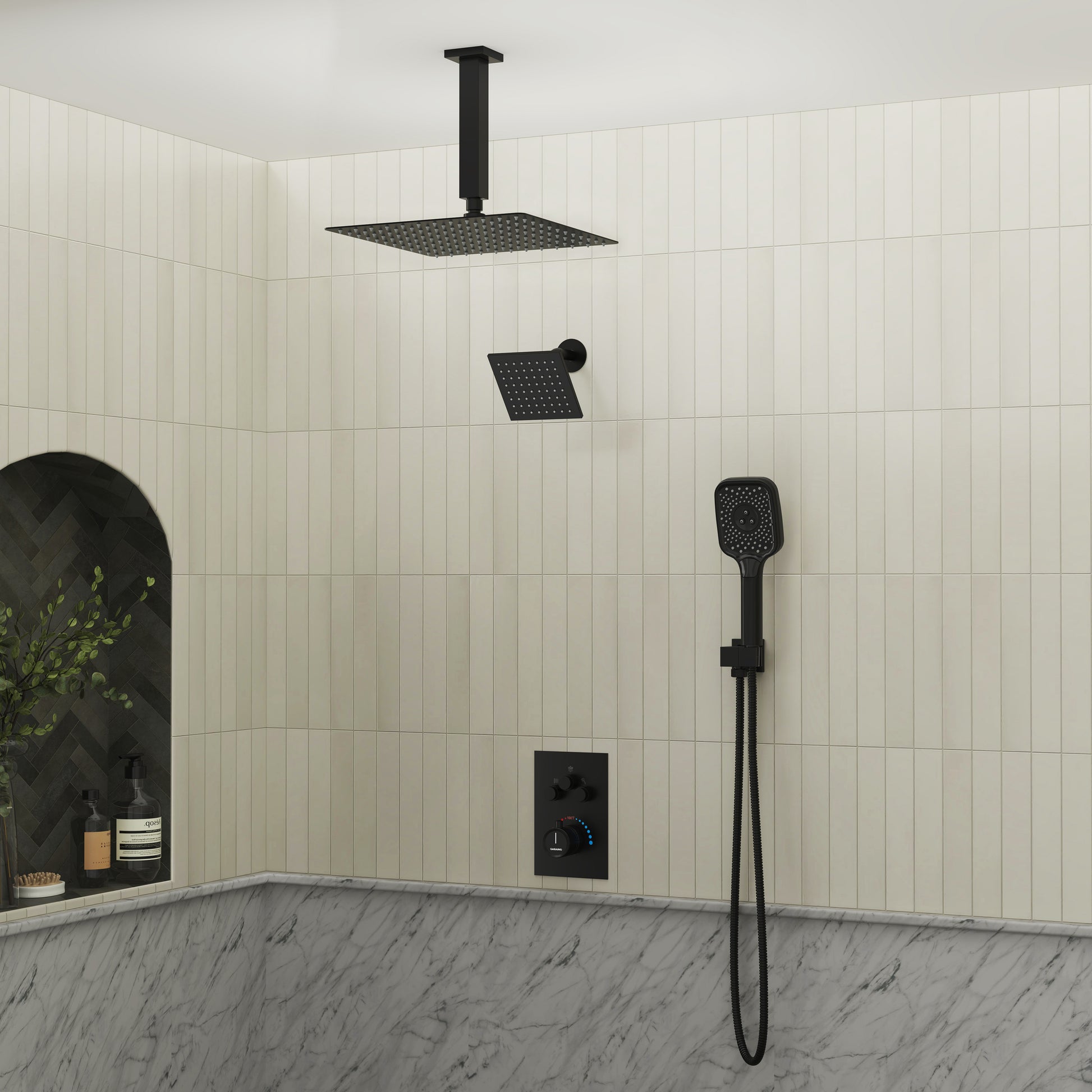12" Ceiling Mount Rainfall Shower Head Thermostatic Shower System