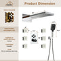 Wall Mounted 20 Inch Rectangular Dual-function Rainfall Shower Head 4 Function Thermostatic Shower System , With  6 Body Jets