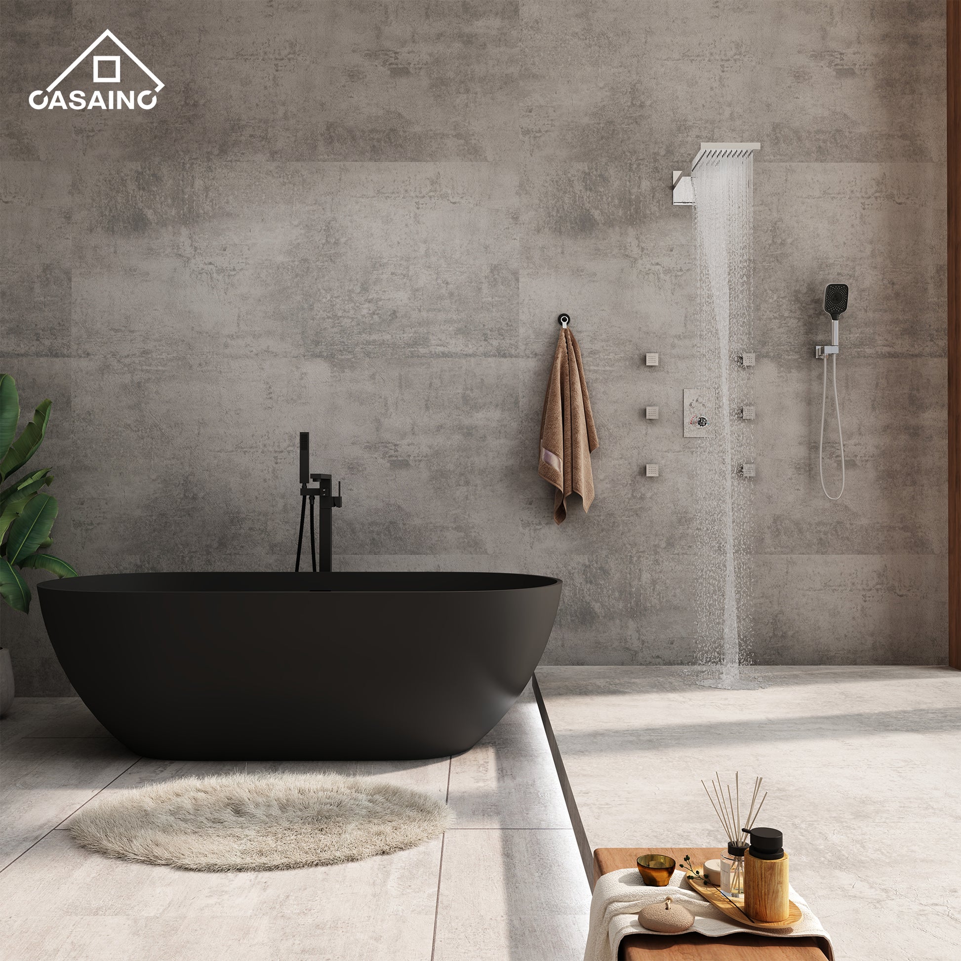 22" Wall Mounted Thermostatic Rain Shower Head System With 6 Body Jets