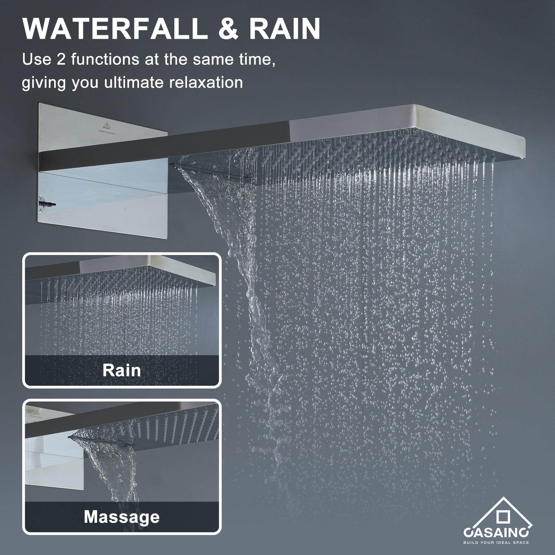 Wall Mounted 20 Inch Rectangular Dual-function Rainfall Shower Head 4 Function Thermostatic Shower System , With  6 Body Jets