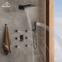 22" Wall Mounted Thermostatic Rain Shower Head System With 6 Body Jets