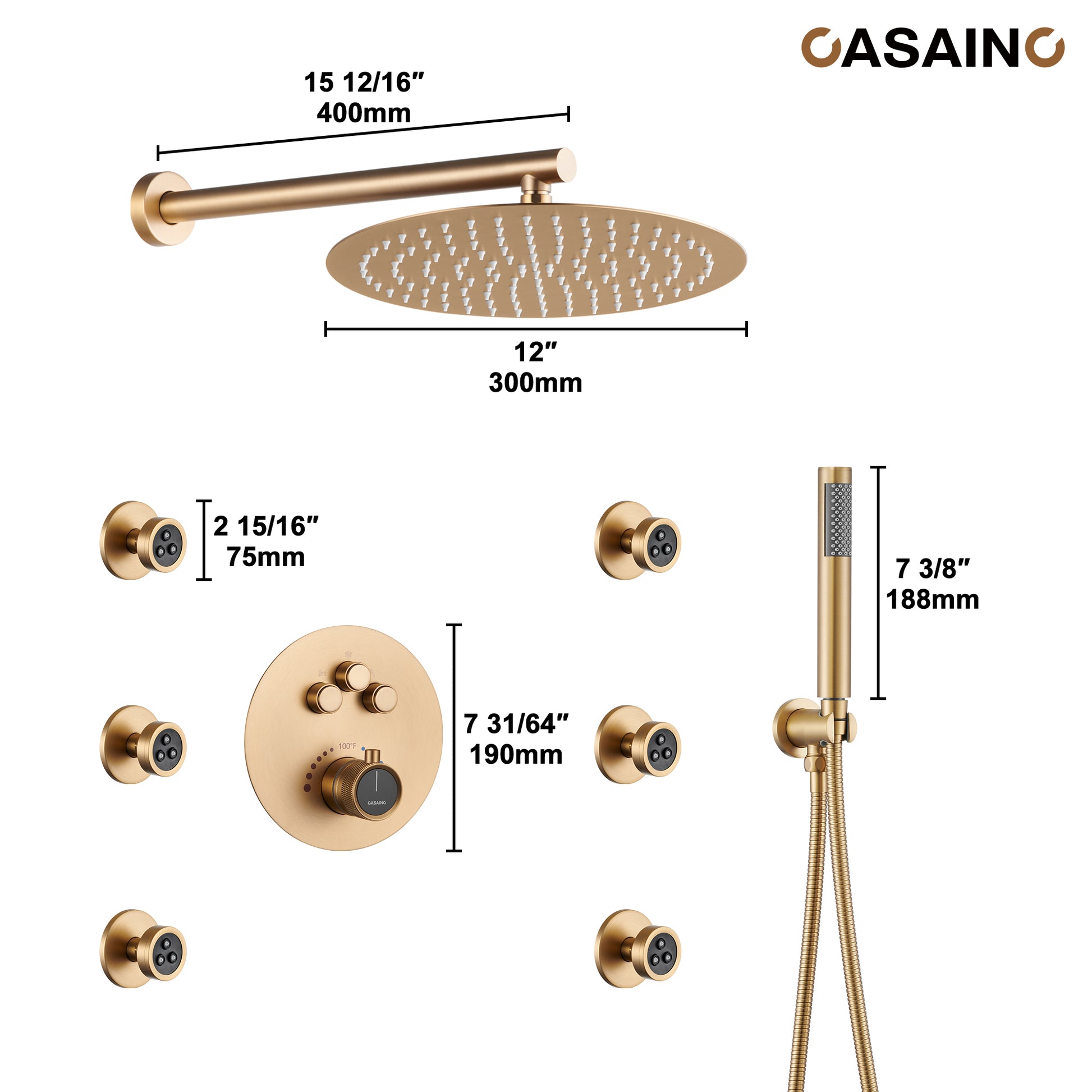 Push-Button Control High Quality Luxury Showerhead 12-Inch Thermostatic Rainfall Shower System