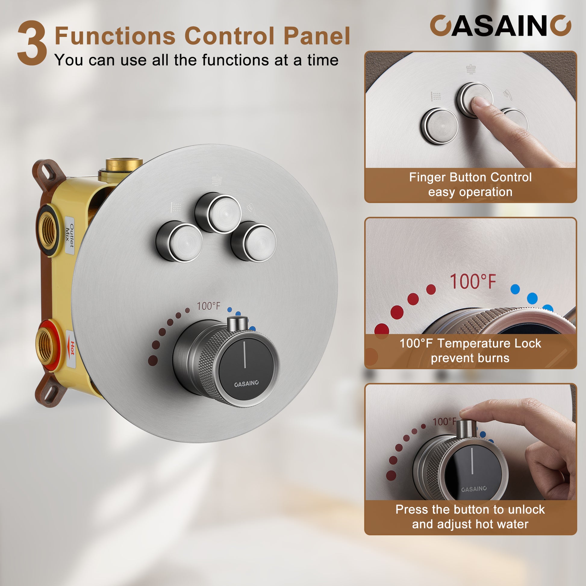 Push-Button Control High Quality Luxury Showerhead 12-Inch Thermostatic Rainfall Shower System