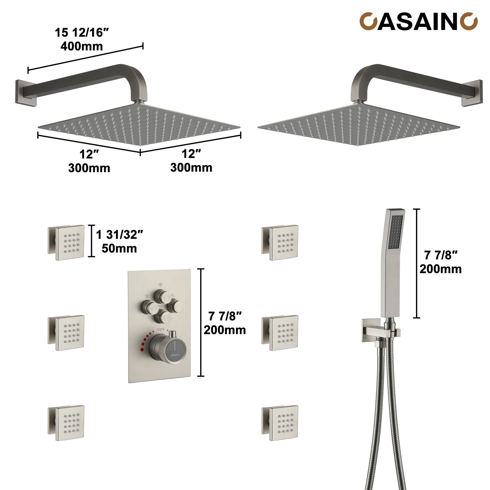 Double 12-inch Rainfall Shower Deluxe Shower System