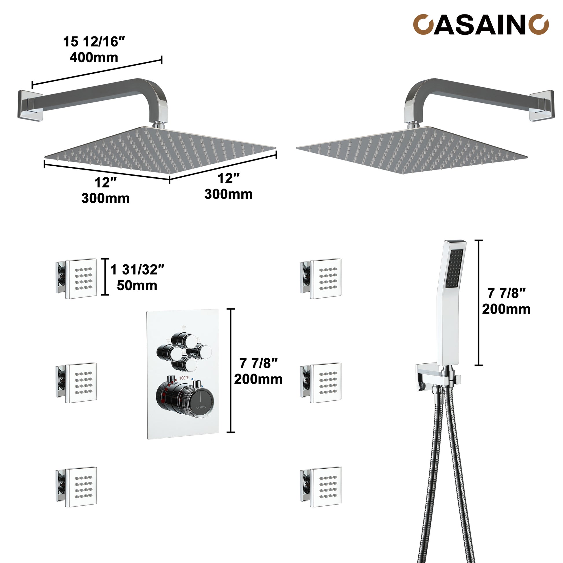 Double 12-inch Rainfall Shower Deluxe Shower System