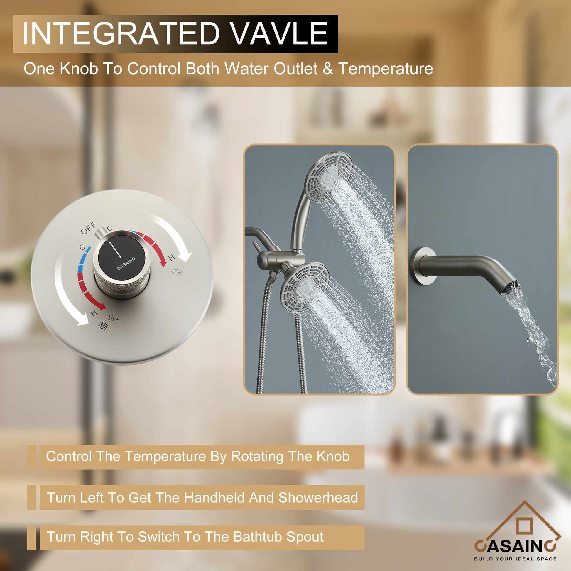 5-inch 3-Function Shower Faucet with Handheld & Tub Spout
