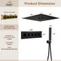 Luxury 4 Functions (Rainfall, Waterfall, Misty, Handheld) Shower System , 16 Inch Thermostatic Rain Shower Set with Multi-Function Remote Control 64 Color Lights