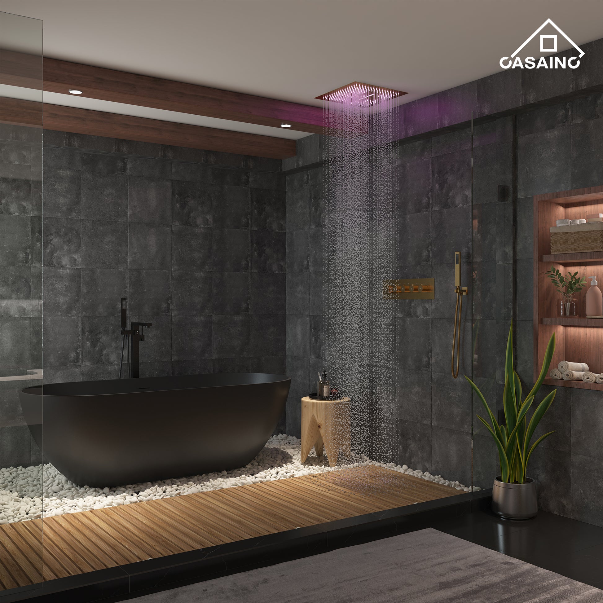 16" Luxury Shower System with Remote Control & 64 Color LED Lights