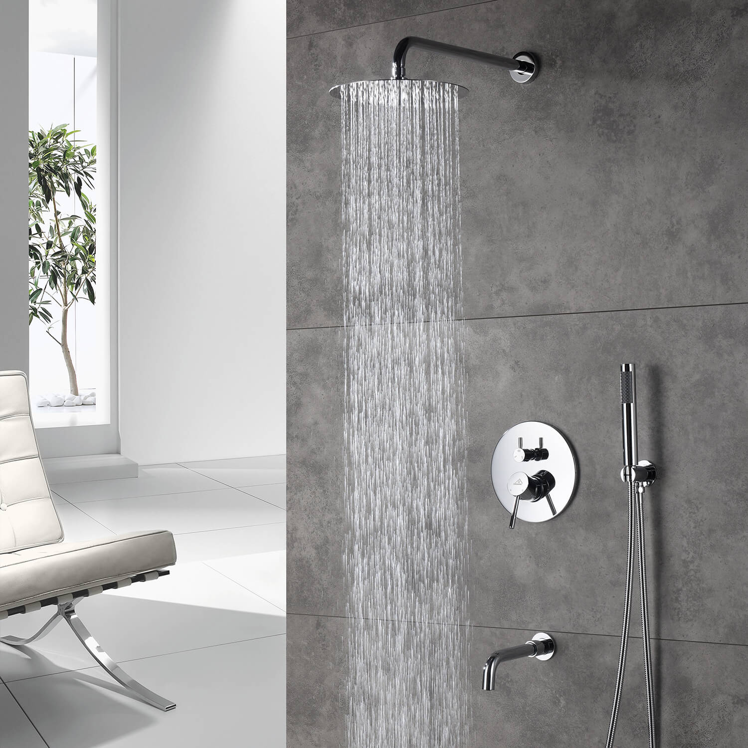 Casainc 10" Round 3 Functions Wall Mount Dual Shower Heads Shower Syst