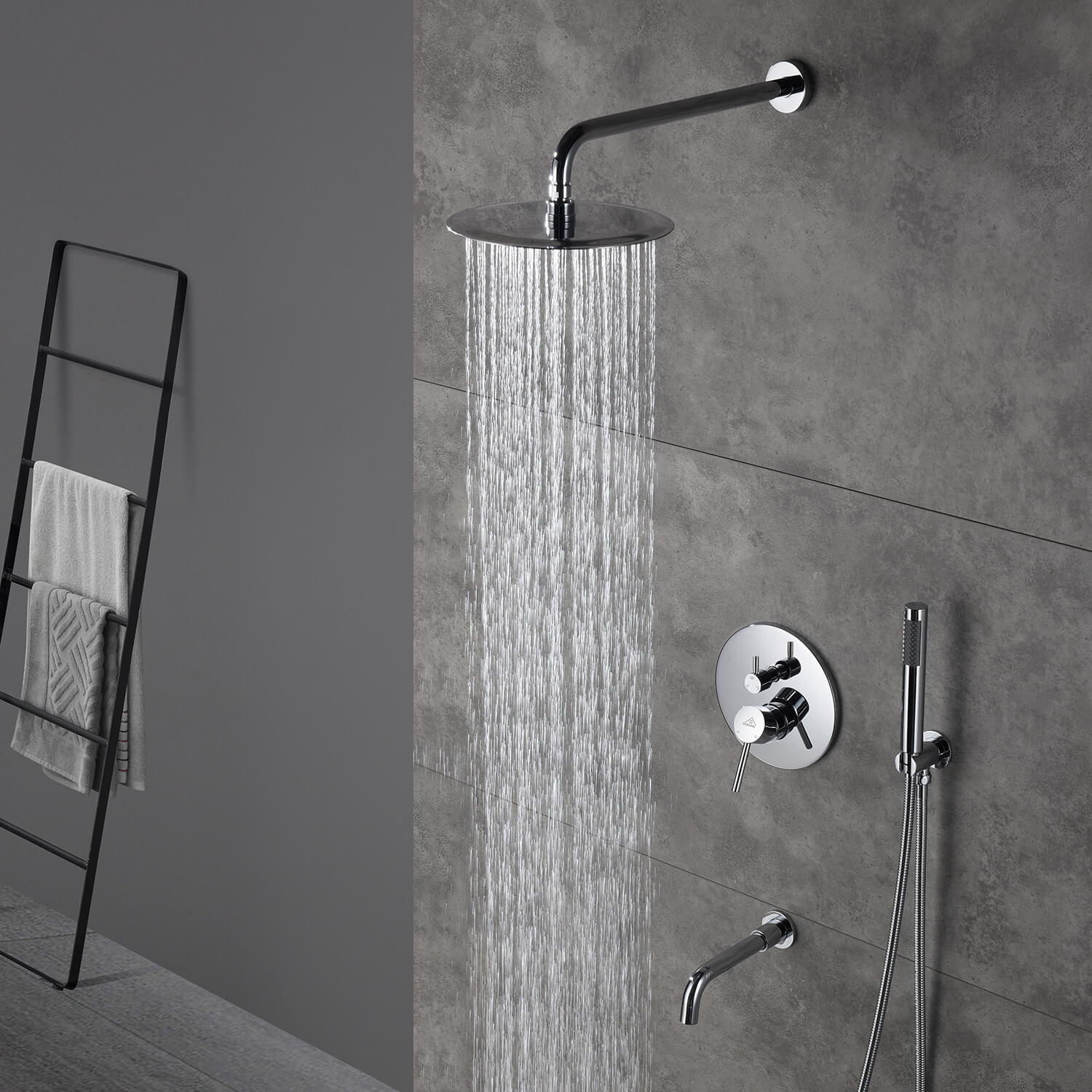 Casainc 10" Round 3 Functions Wall Mount Dual Shower Heads Shower Syst
