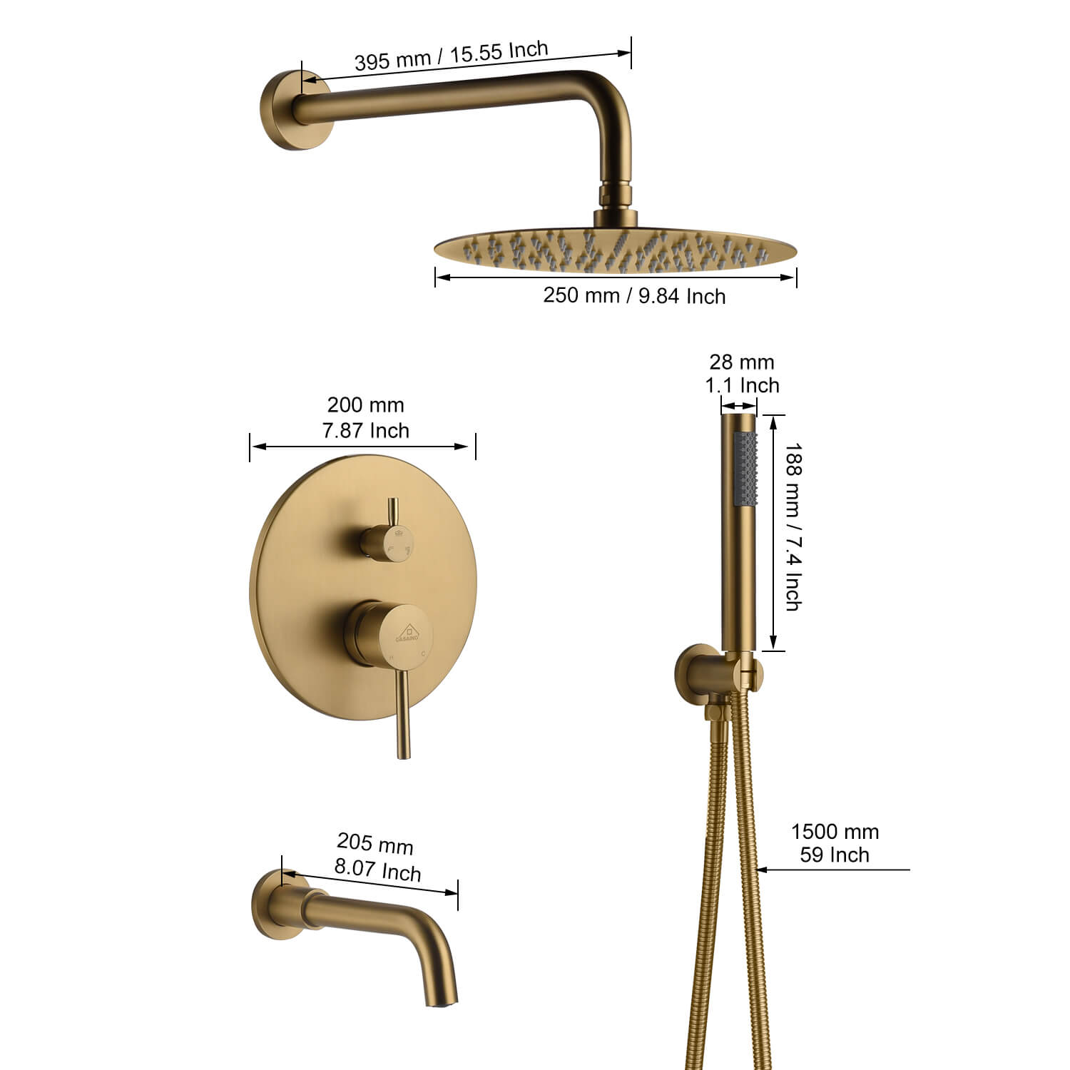 10" Round 3 Functions Wall Mount Dual Shower Heads Shower System - CASAINC