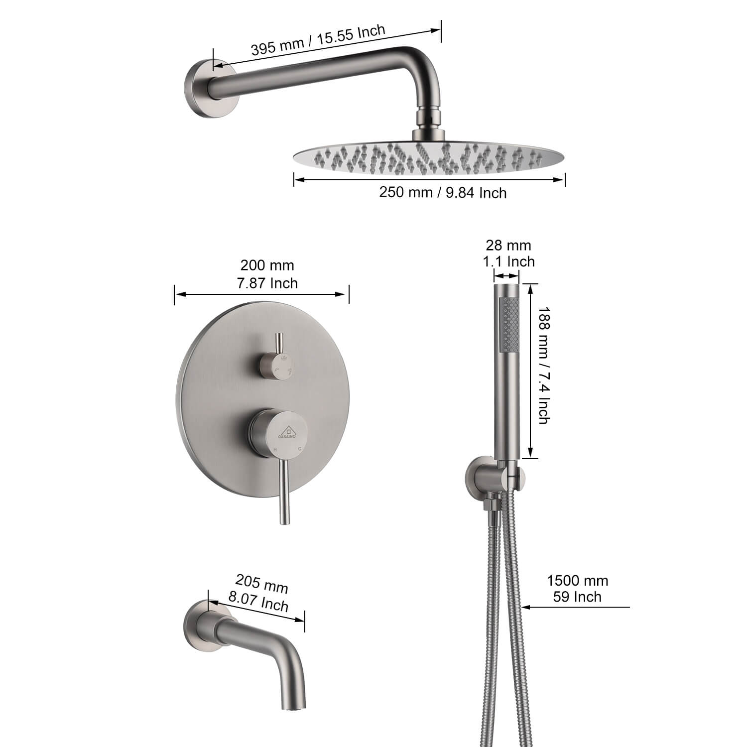 10" Round 3 Functions Wall Mount Dual Shower Heads Shower System - CASAINC