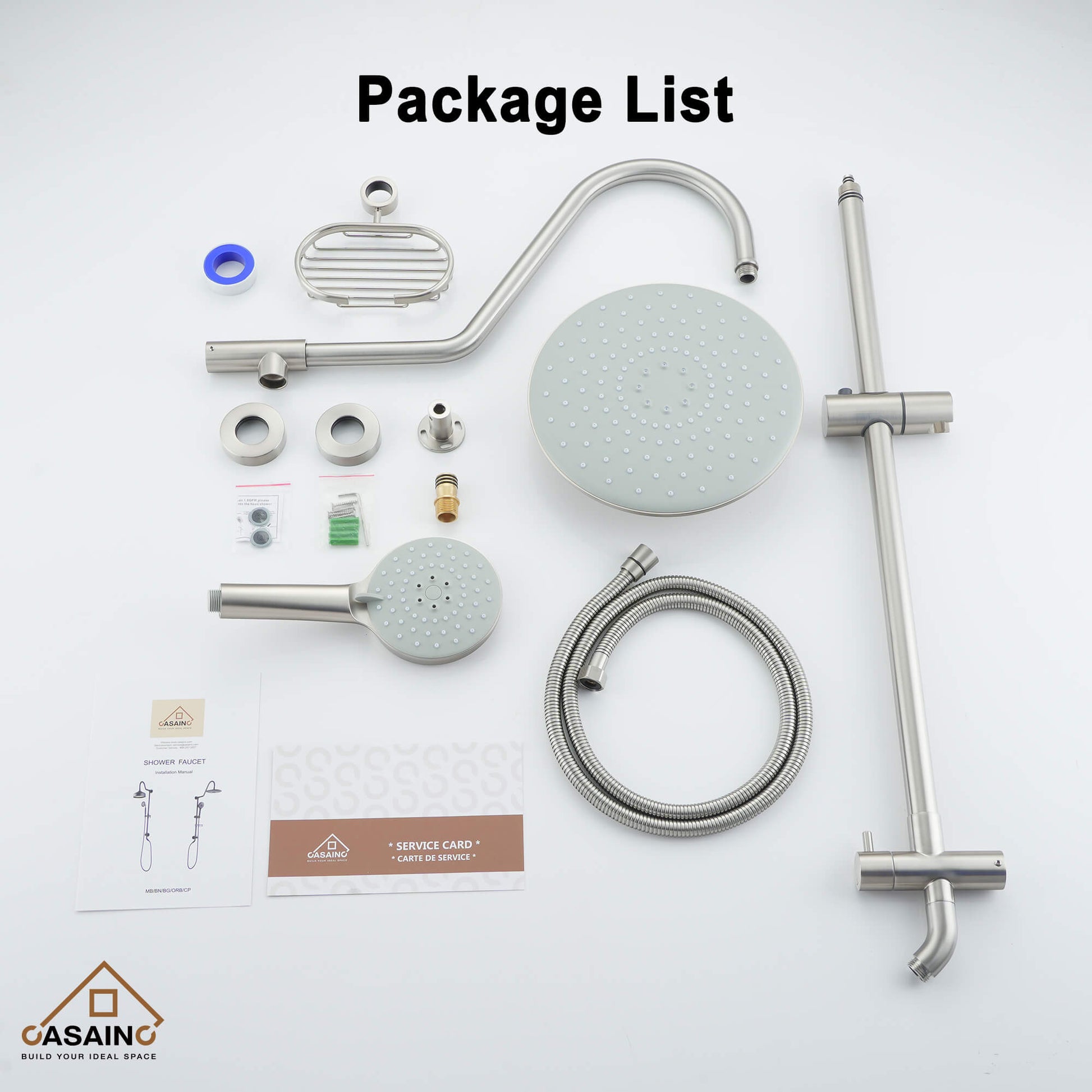 Casainc Exposed Pipe Dual Shower Heads System with 3 Spray Patterns Hand Shower