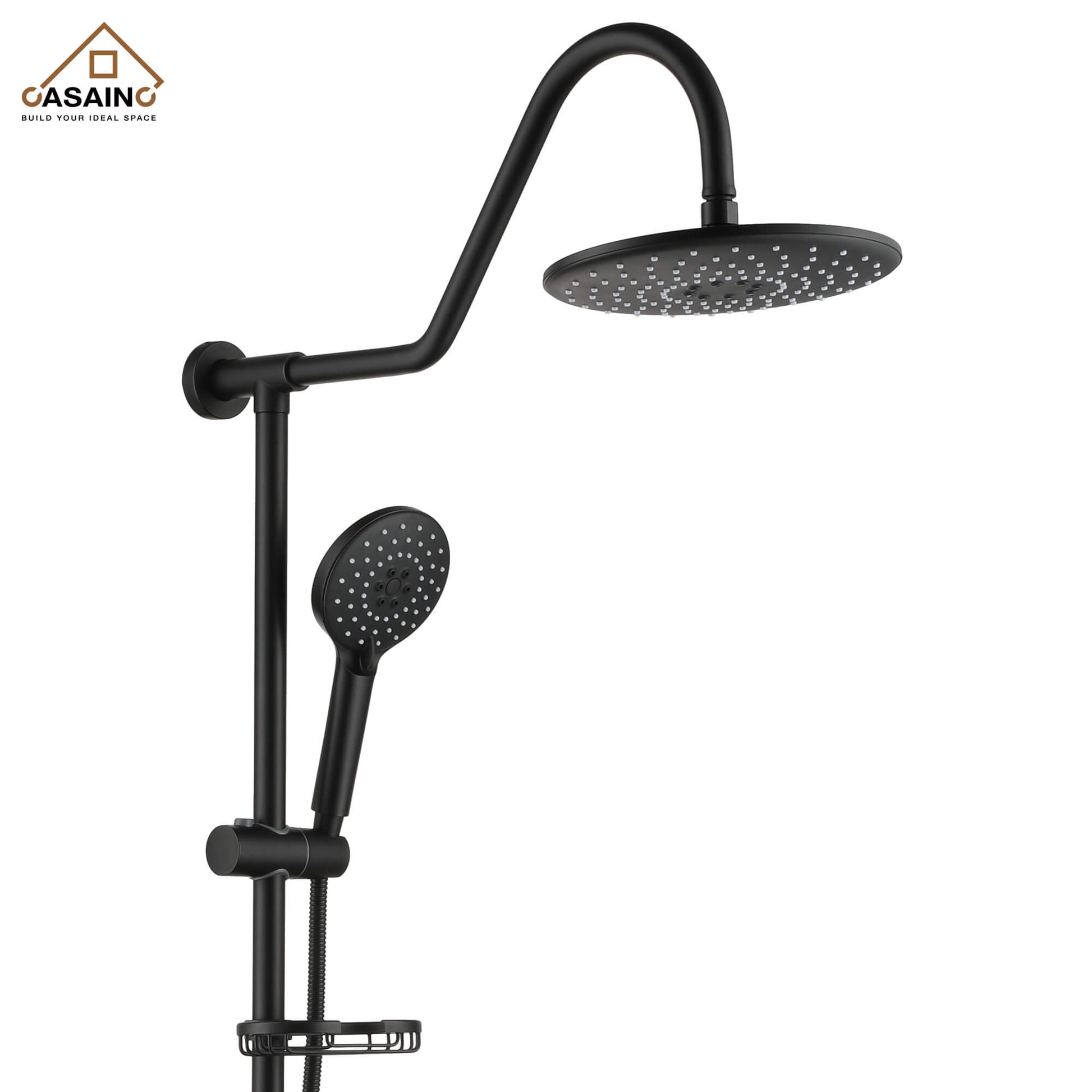 Casainc Matte Black Dual Shower Heads System with 3 Spray Patterns Hand Shower