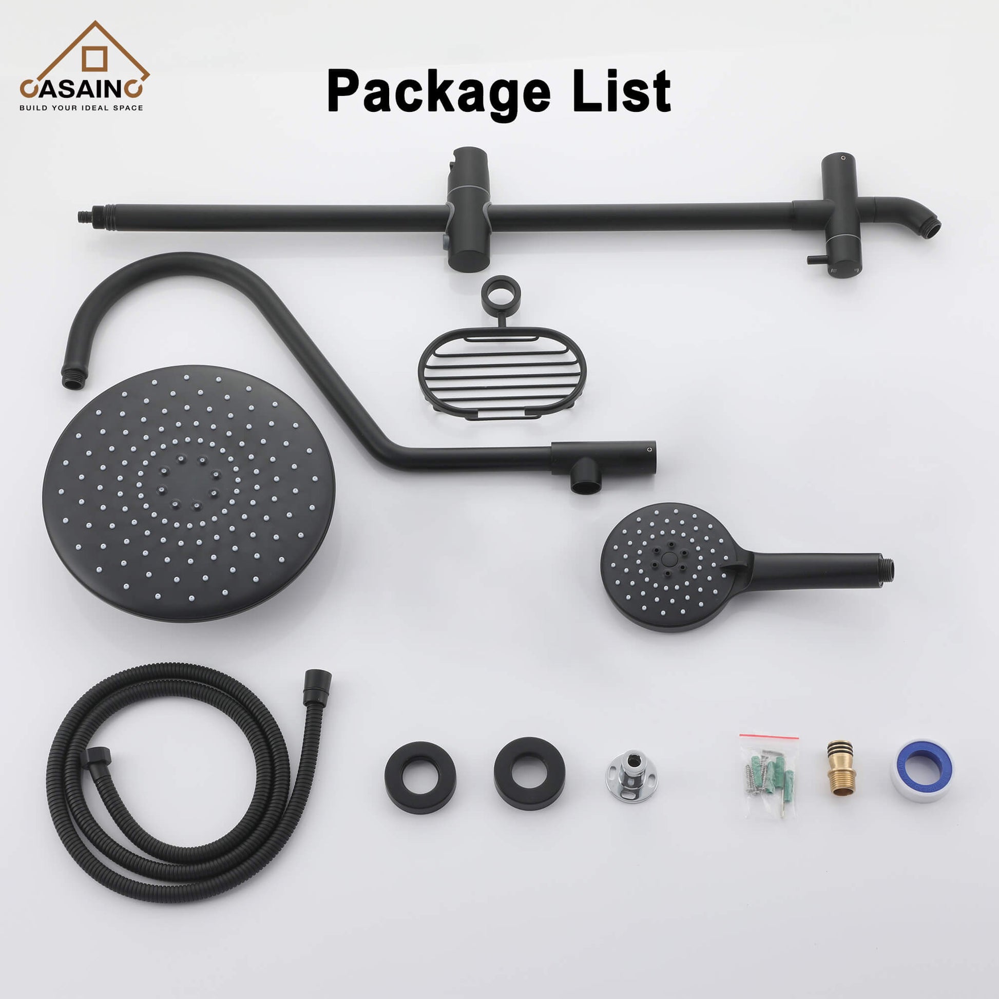 Casainc Matte Black Dual Shower Heads System with 3 Spray Patterns Hand Shower