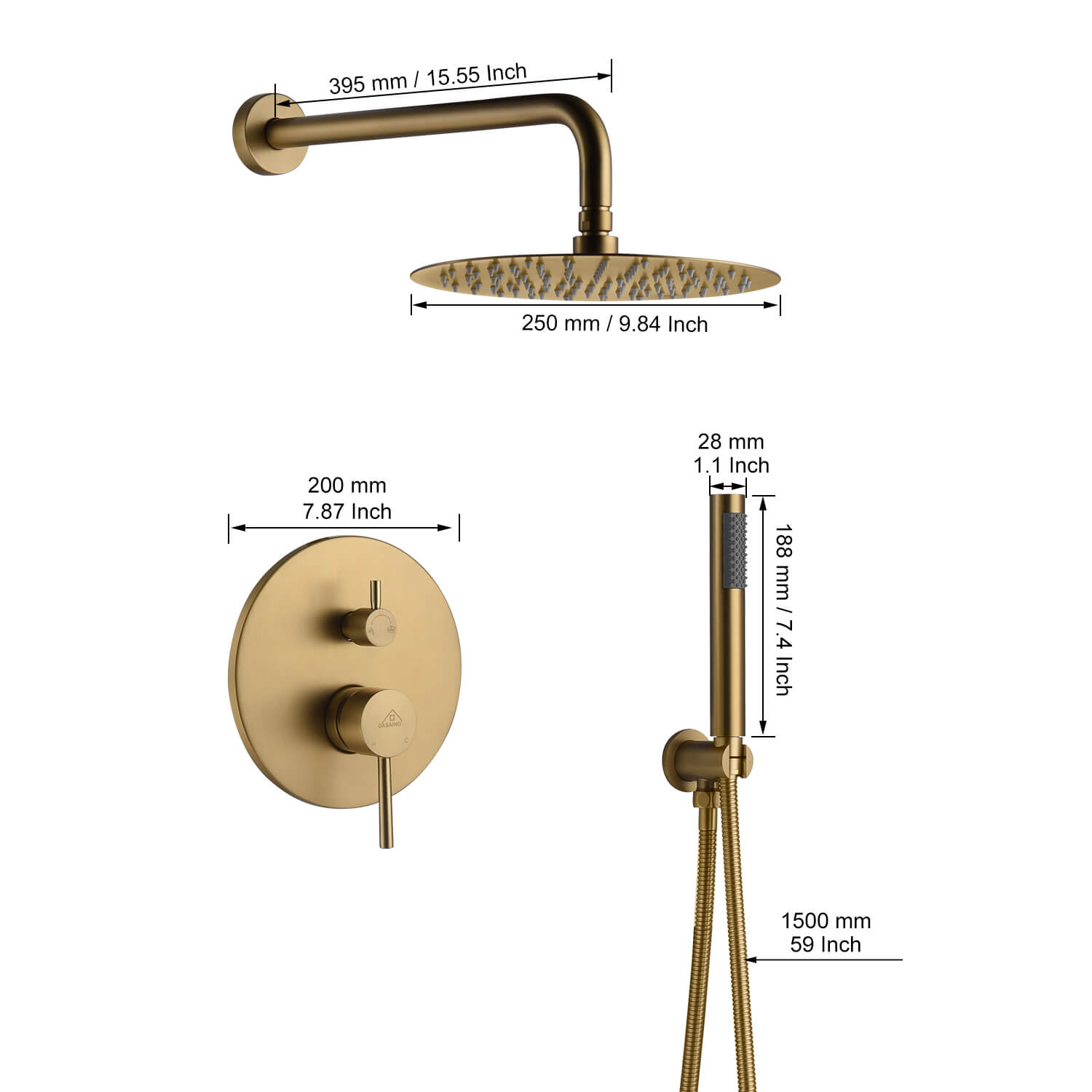 Casainc Round 2 Functions Wall Mount Dual Shower Heads Shower System