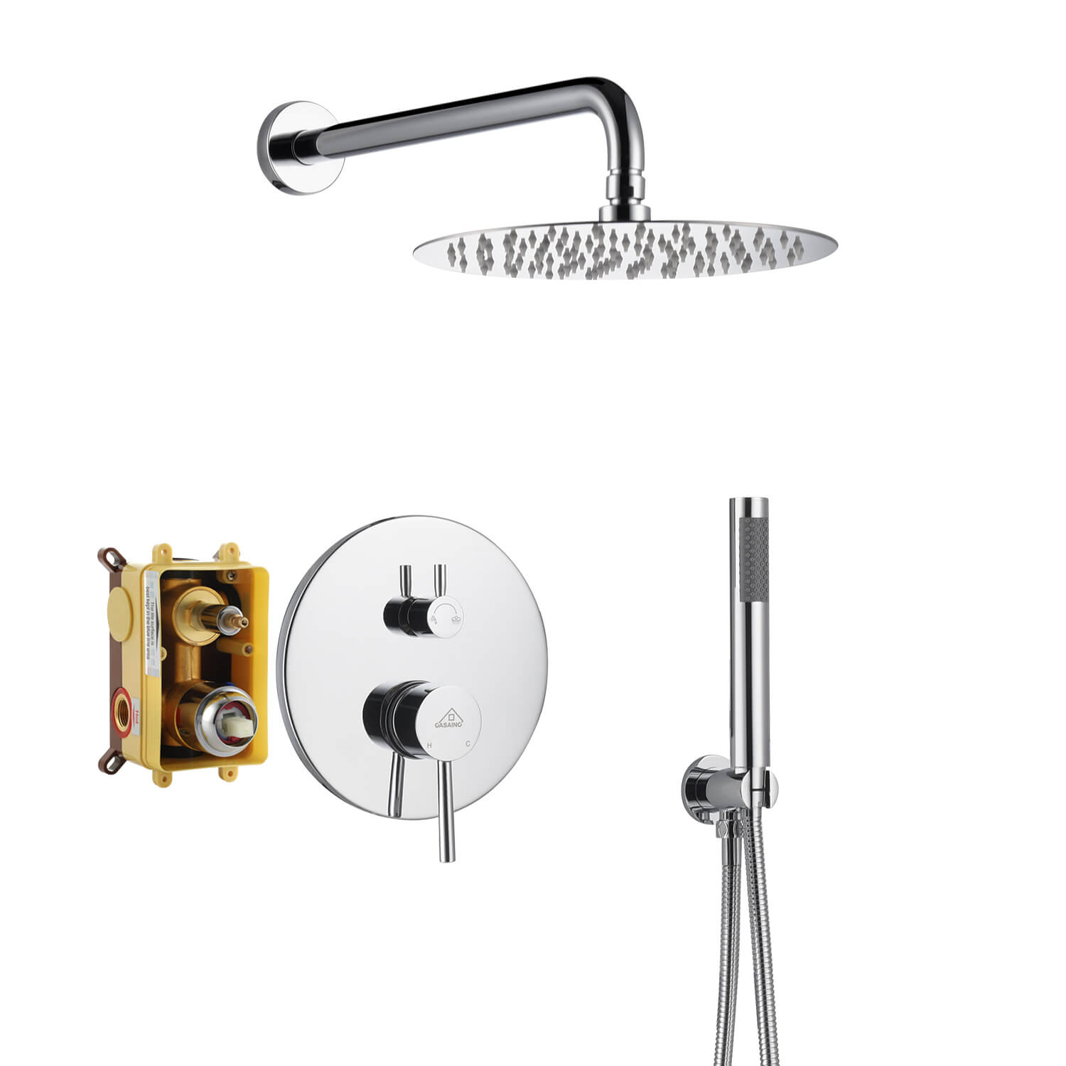 Casainc Round 2 Functions Wall Mount Dual Shower Heads Shower System