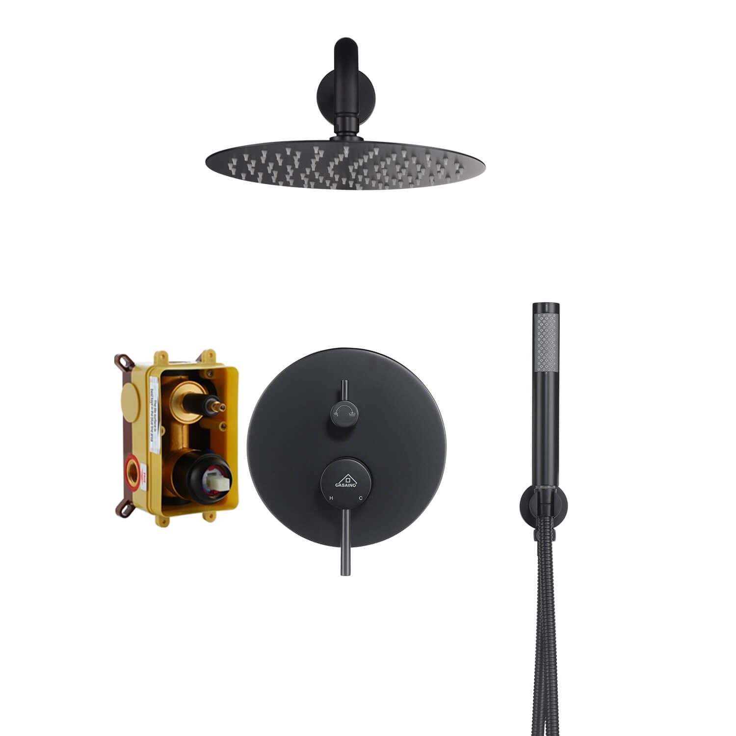 Casainc Round 2 Functions Wall Mount Dual Shower Heads Shower System