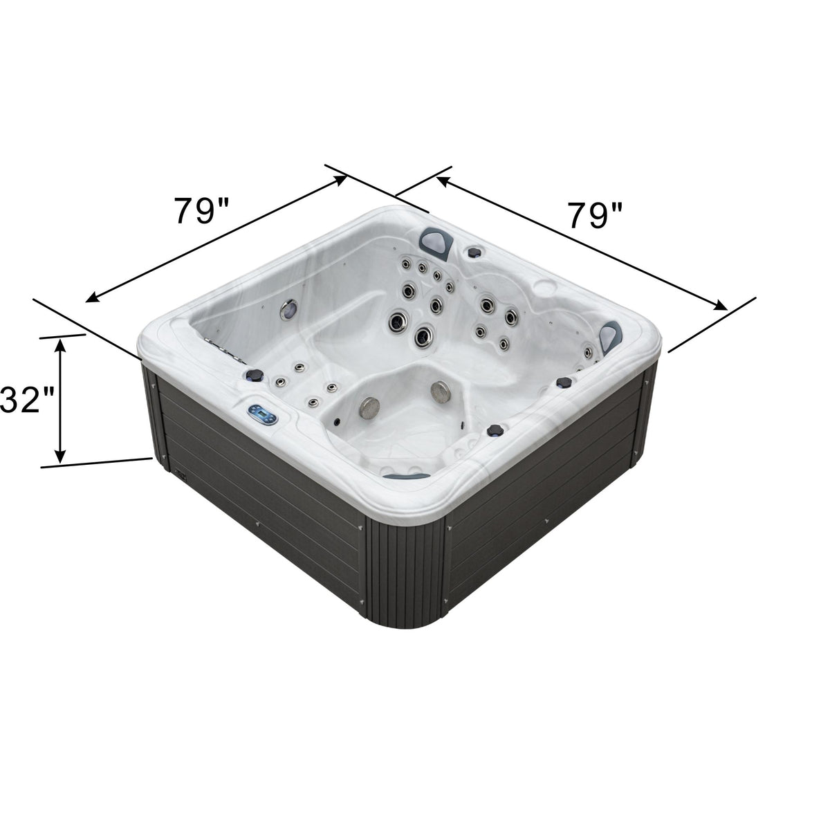 79" × 79" 5-Person Outdoor Hot Tub Spa with Lounge, 51 Jets & Dual 3HP Pumps