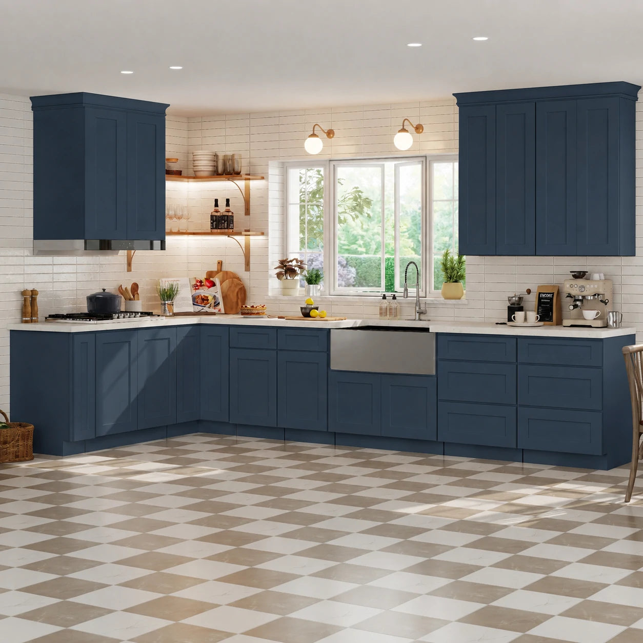Cyber Grey RTA Kitchen Cabinets - L-Shaped Cabinet Set (13' × 7' Layout)