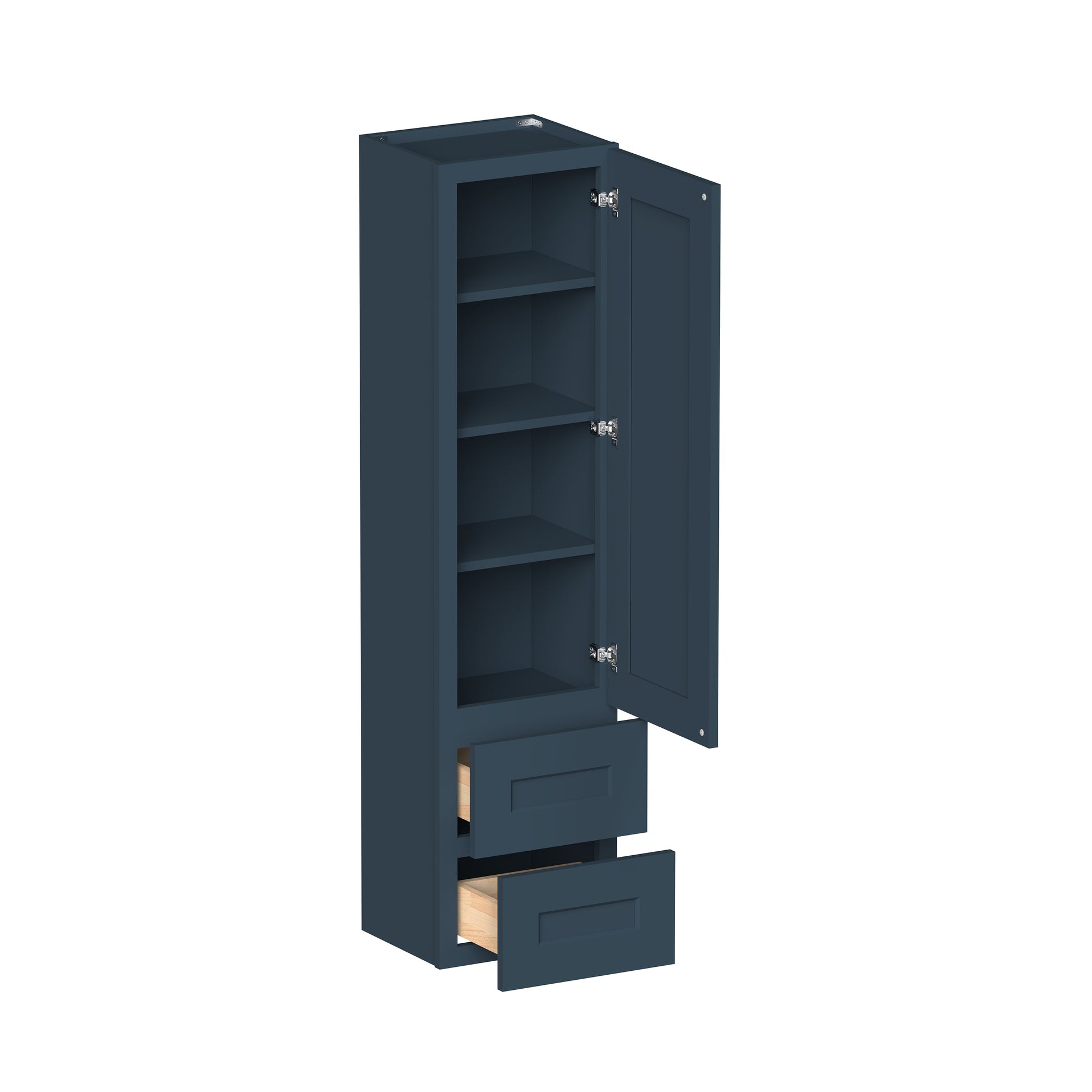 Cyber Grey RTA 15"W x 12"D x 60"H Tall Counter Linen Cabinet with 1 Door, 2 Drawers and 3 Shelves