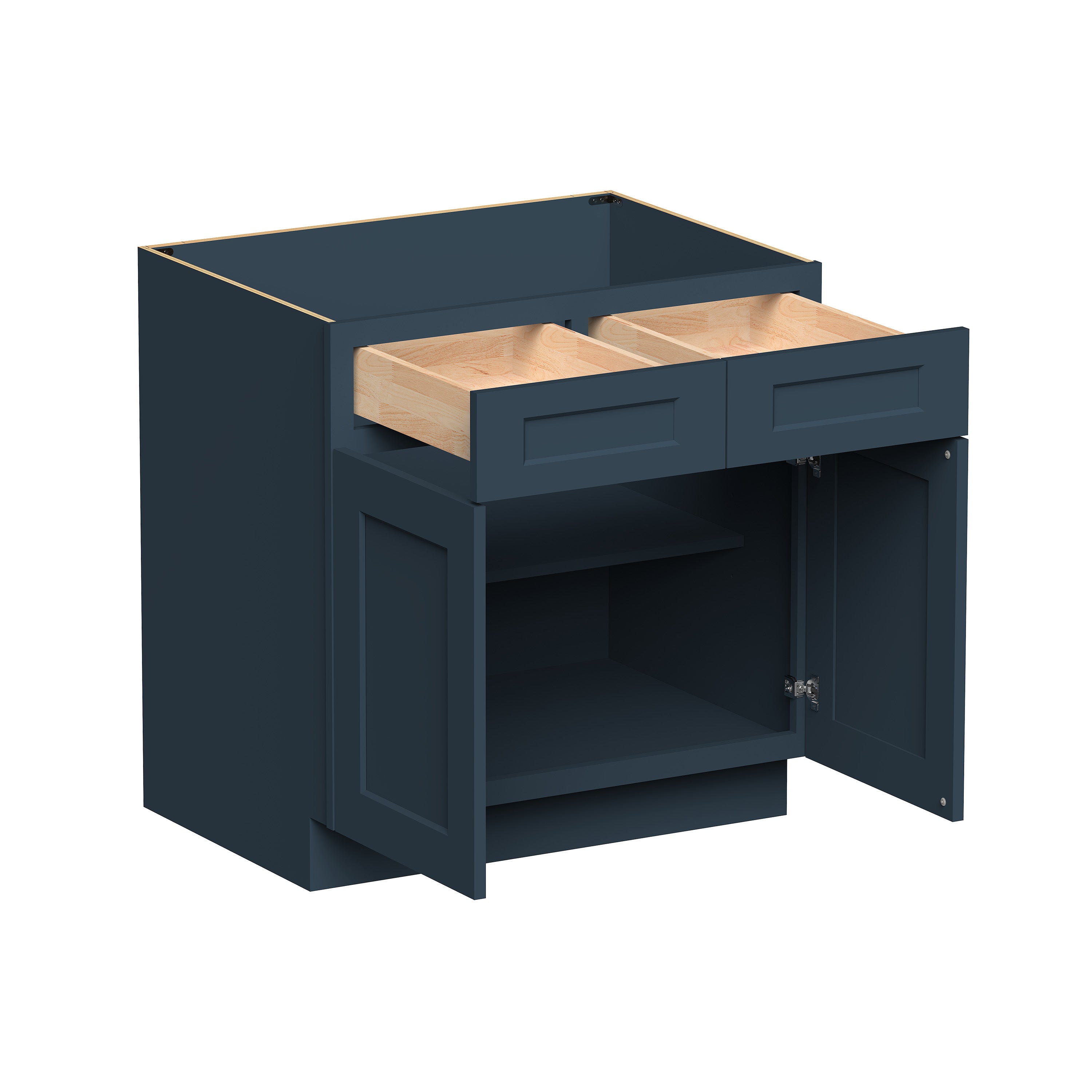 Cyber Grey RTA 33"/39"/42"W x 24"D x 34.5"H Base Cabinet with 2 Doors, 2 Drawers and 1 Shelf