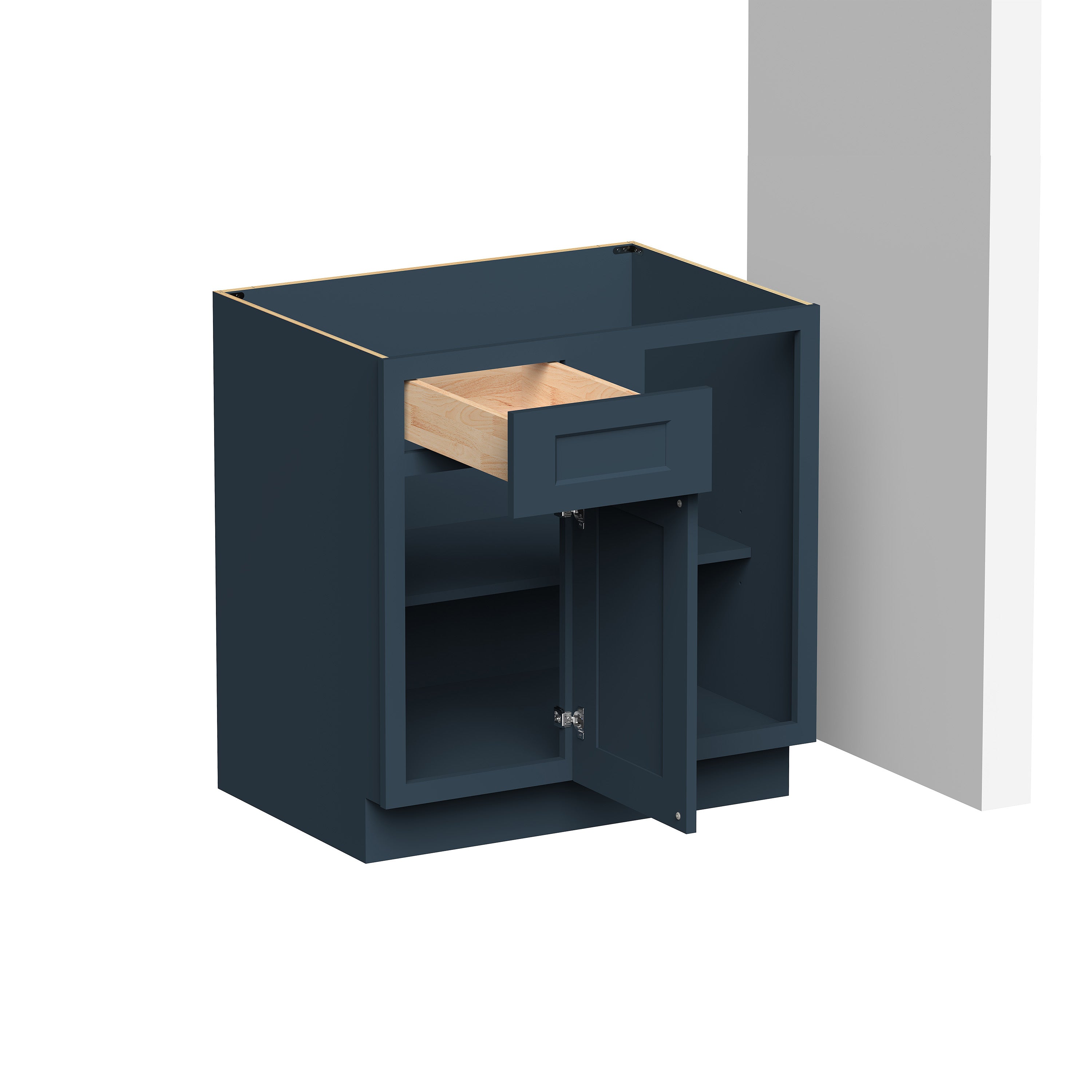 Cyber Grey RTA 33"W x 24"D x 34.5"H Blind Corner Base Cabinet with 1 Door, 1 Drawer and 1 Shelf