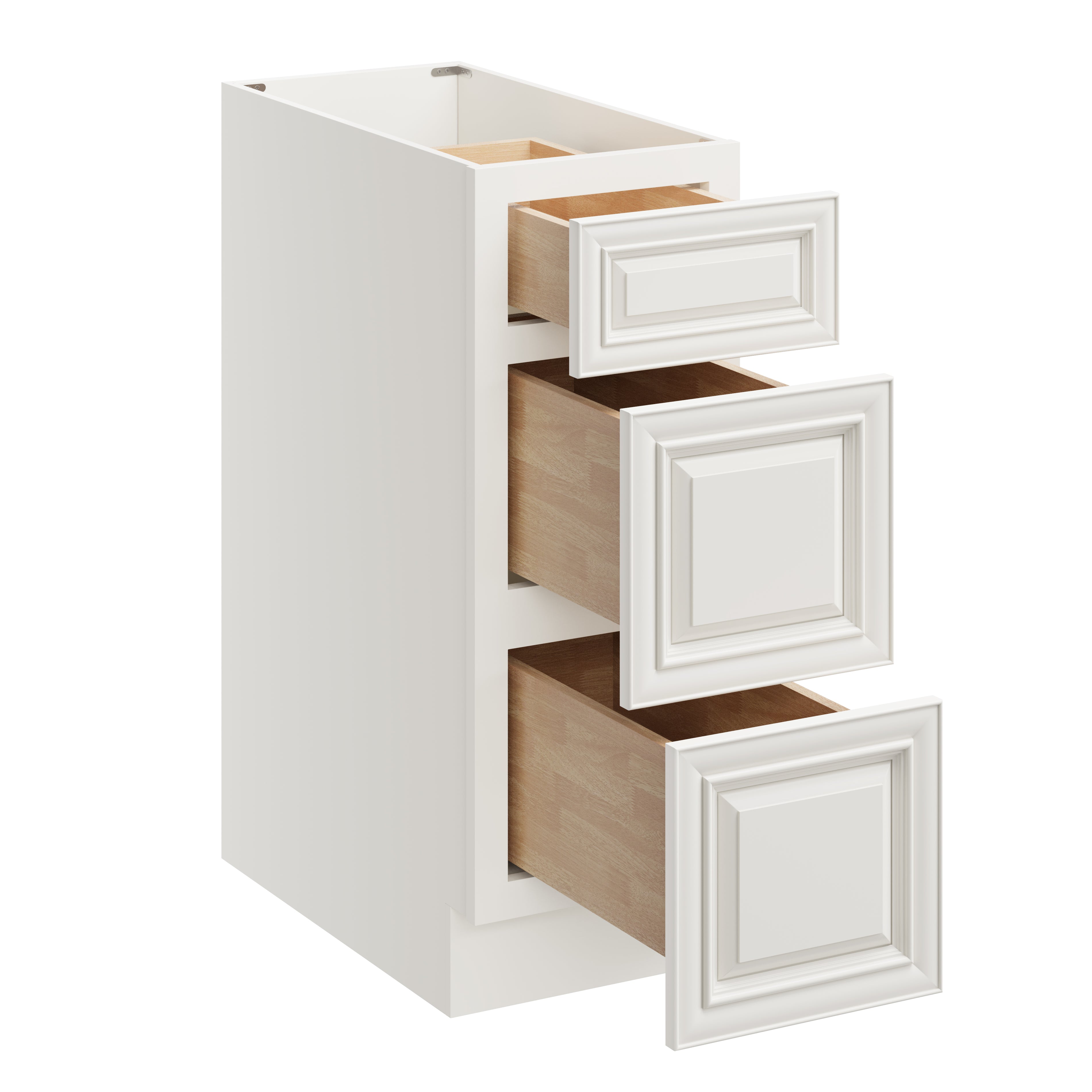 Pearl White RTA 12"W x 24"D x 34.5"H Base Cabinet with 3 Drawers