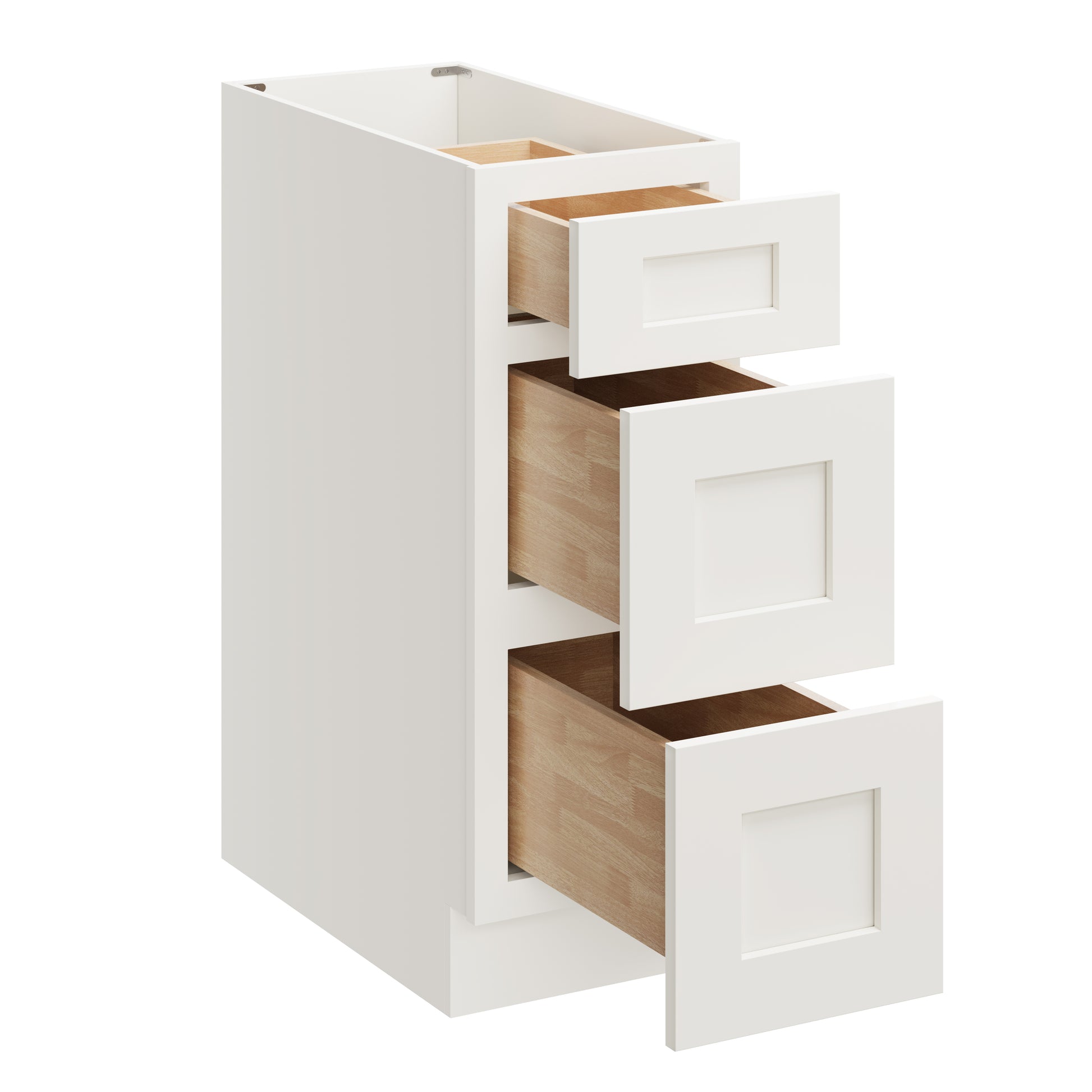 White Shaker RTA 12"W x 24"D x 34.5"H Base Cabinet with 3 Drawers