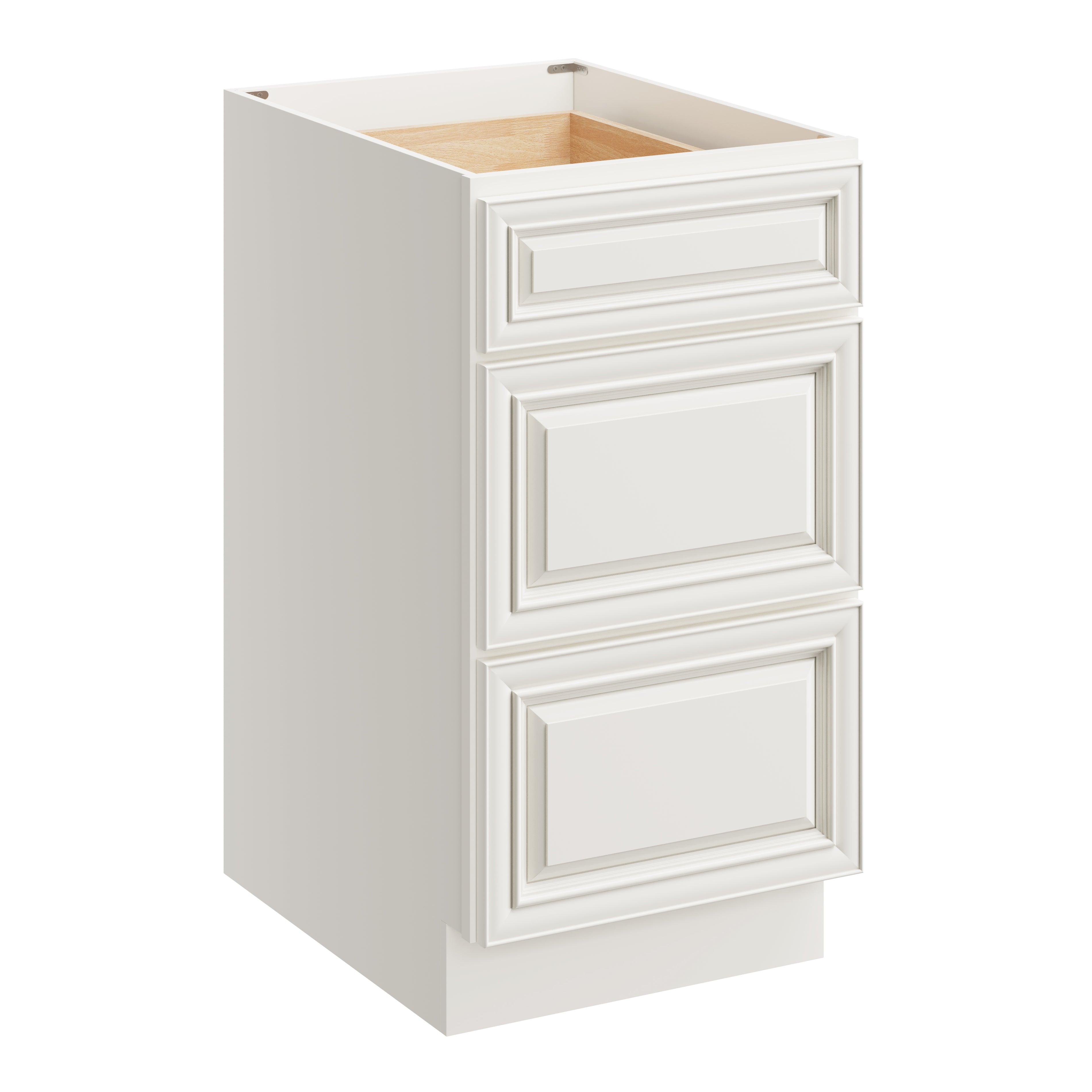Pearl White RTA 18"W x 24"D x 34.5"H Base Cabinet with 3 Drawers