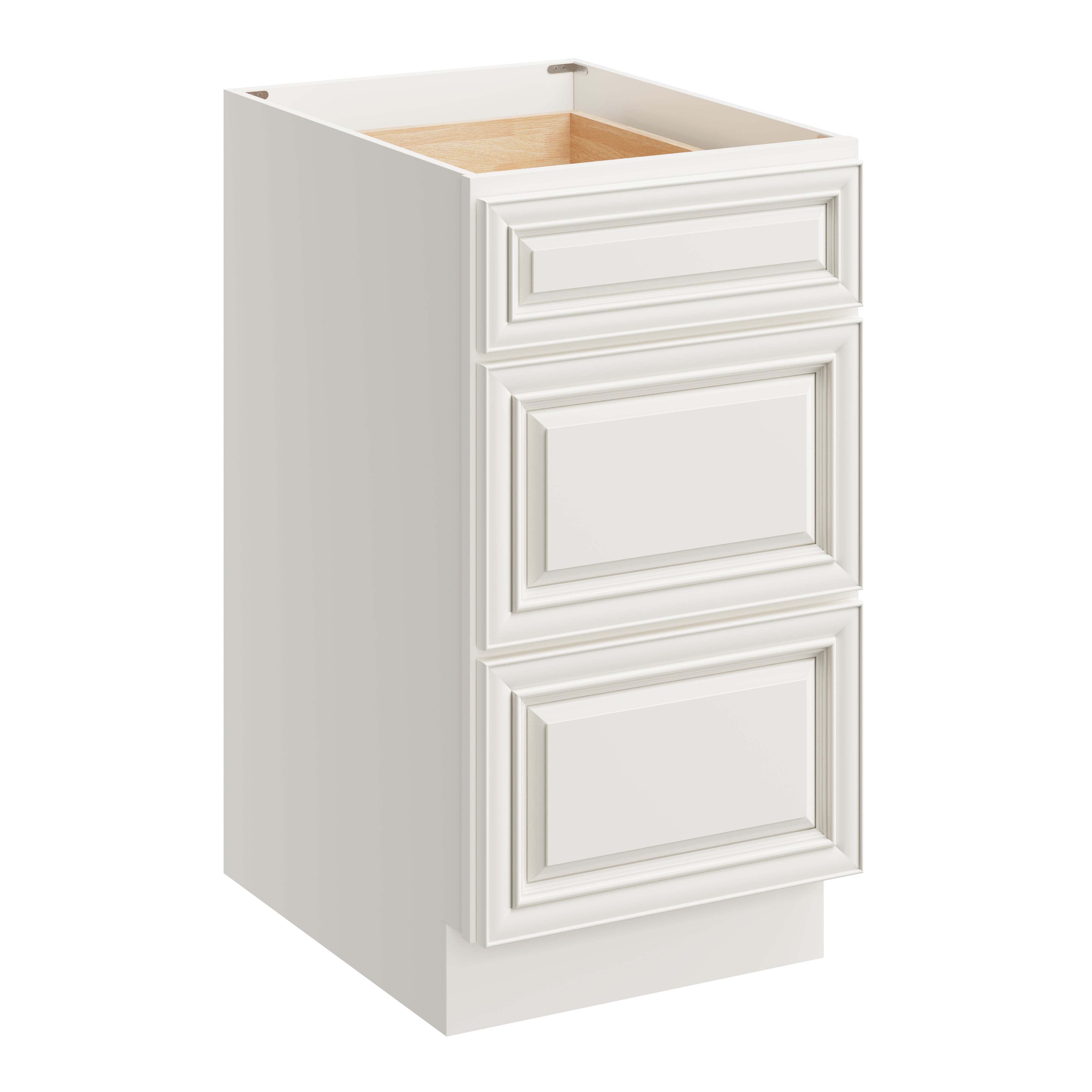 Pearl White RTA 18"W x 24"D x 34.5"H Base Cabinet with 3 Drawers