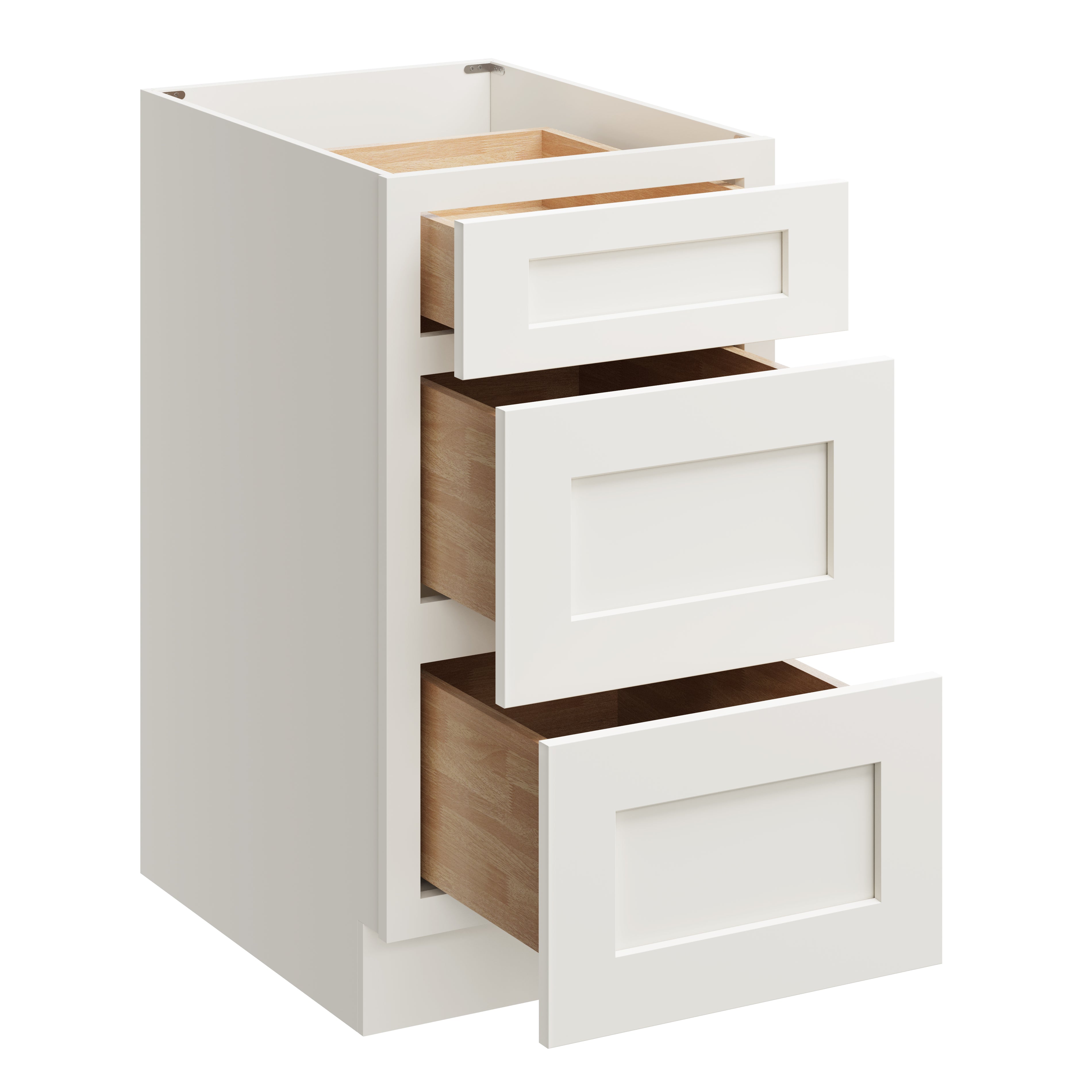 White Shaker RTA 18"W x 24"D x 34.5"H Base Cabinet with 3 Drawers