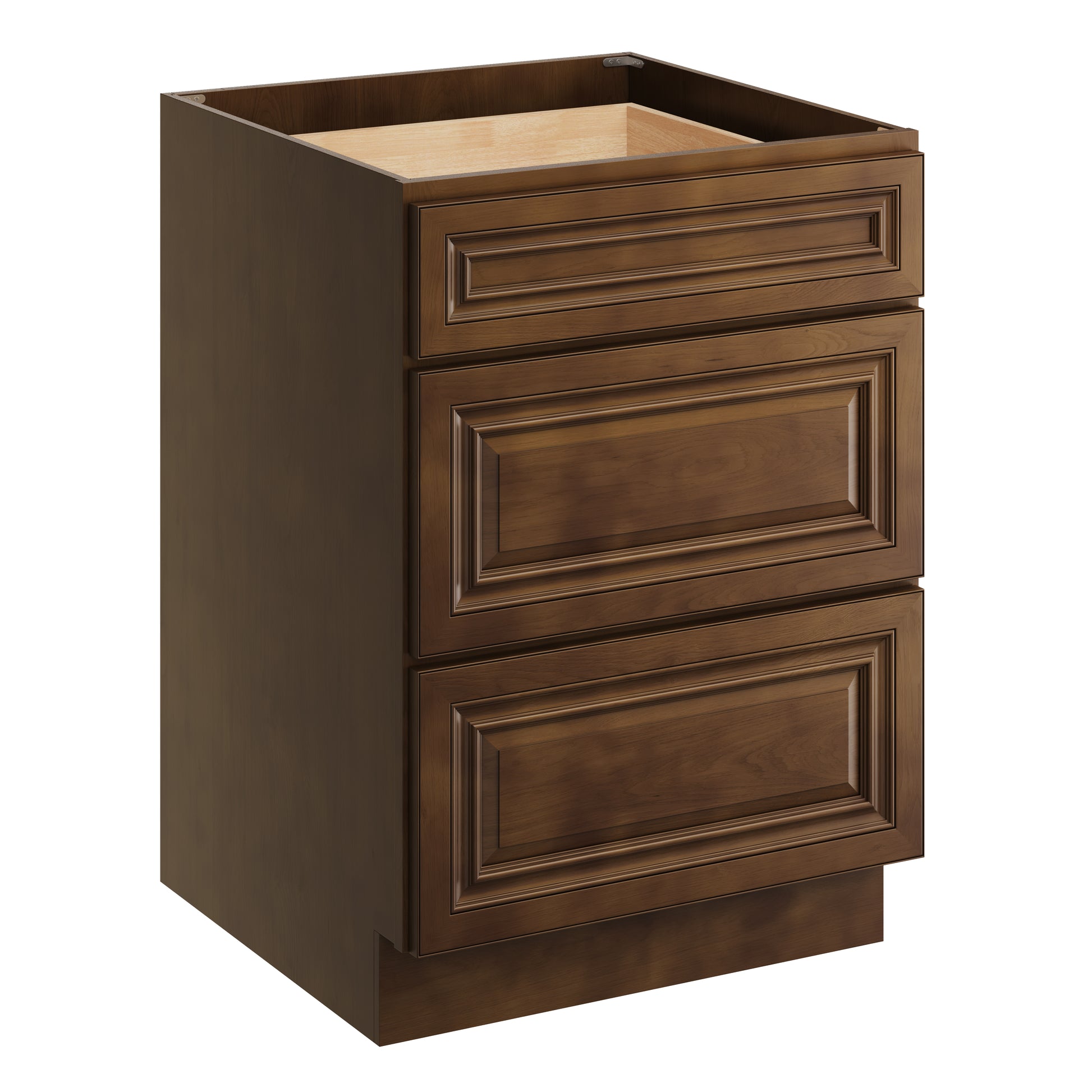 Dark Caramel RTA 24"W x 24"D x 34.5"H Base Cabinet with 3 Drawers