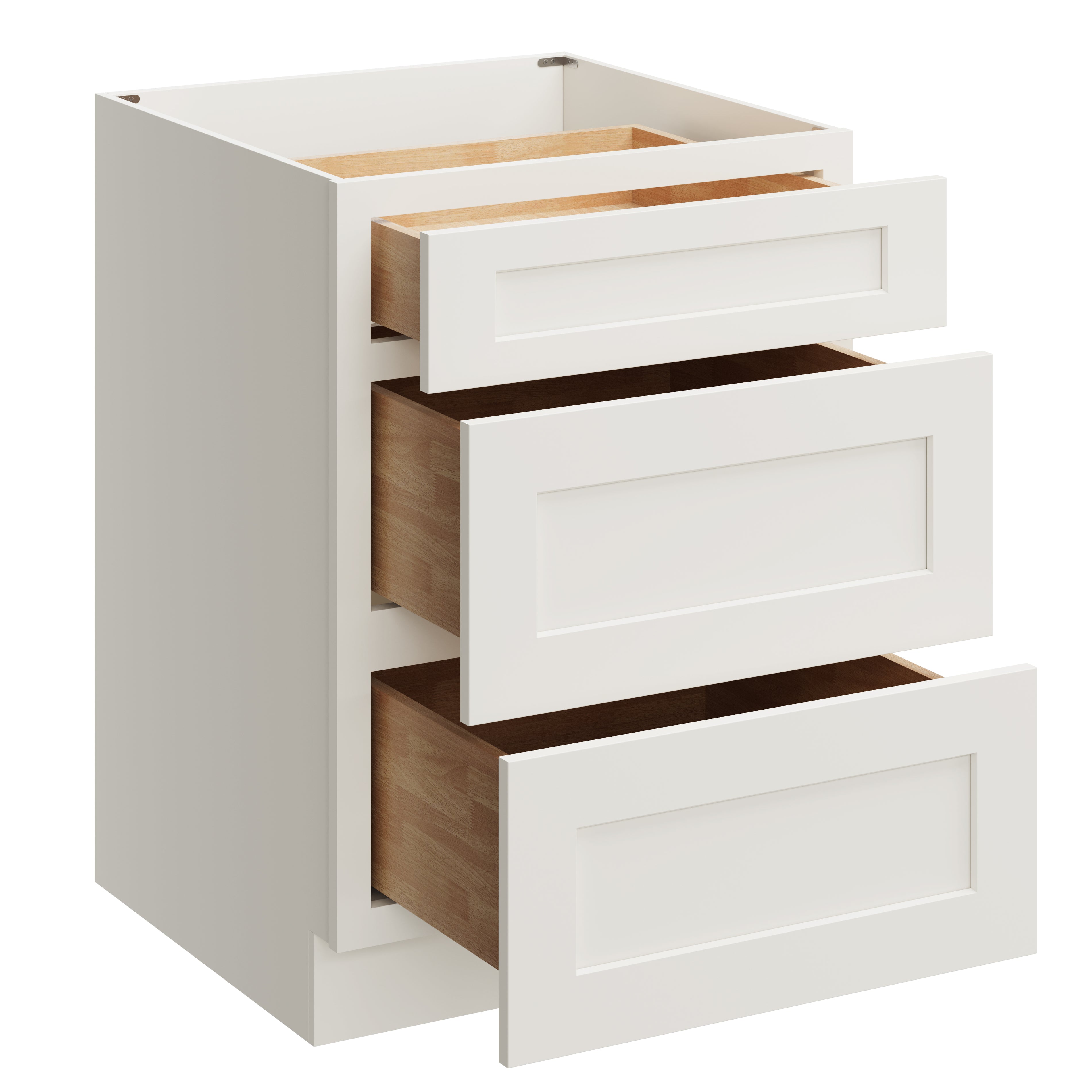 White Shaker RTA 24"W x 24"D x 34.5"H Base Cabinet with 3 Drawers