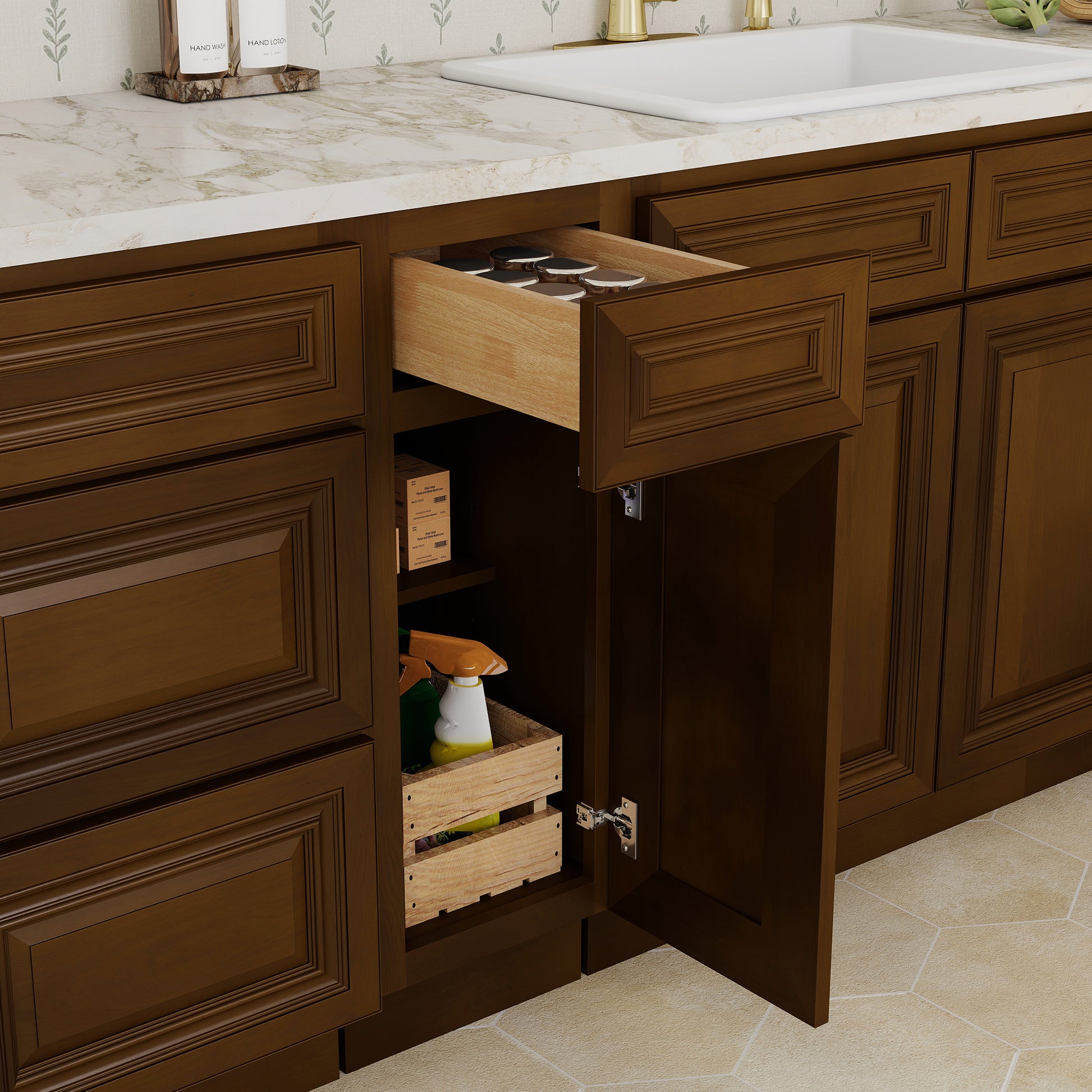 Dark Caramel RTA 12"W x 24"D x 34.5"H Base Cabinet with 1 Drawer and 1 Door