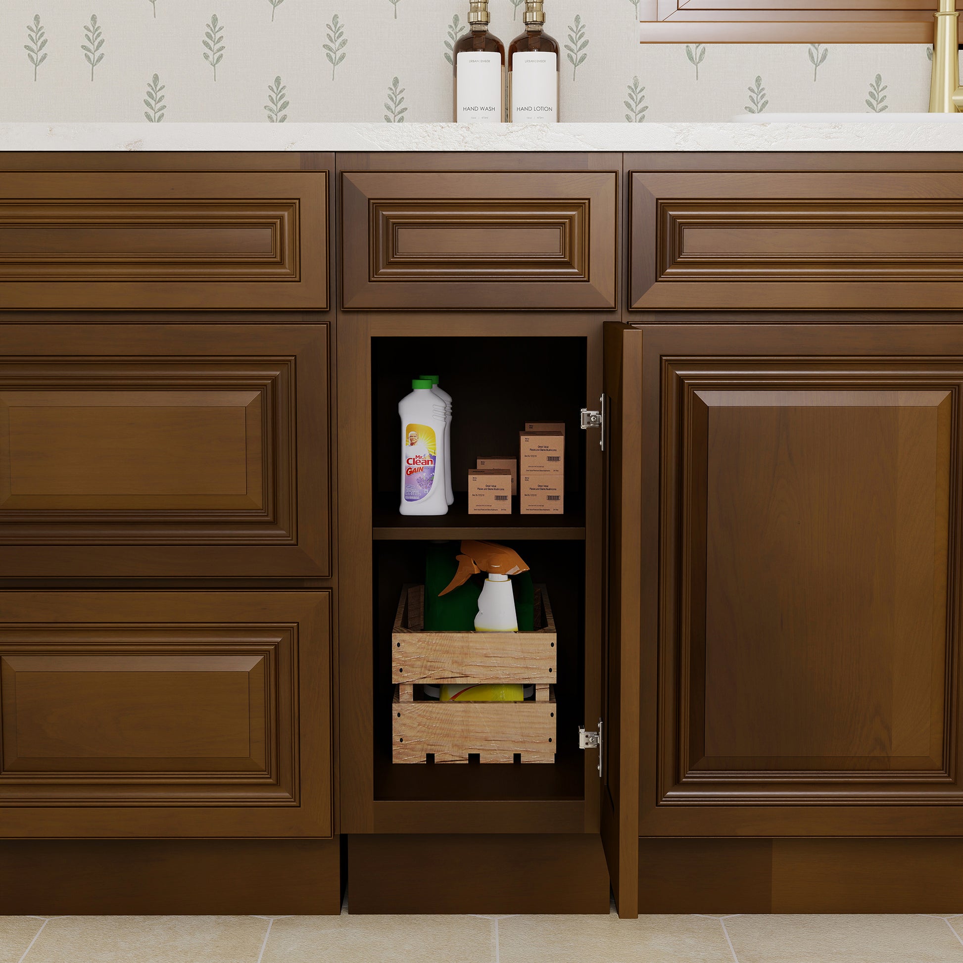 Dark Caramel RTA 12"W x 24"D x 34.5"H Base Cabinet with 1 Drawer and 1 Door